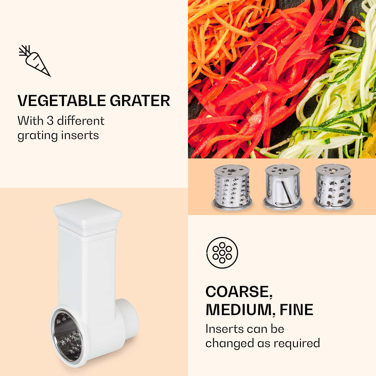 Renata, reszelő- és salátatartozékok, kiegészítő, durva, közepes, finom 