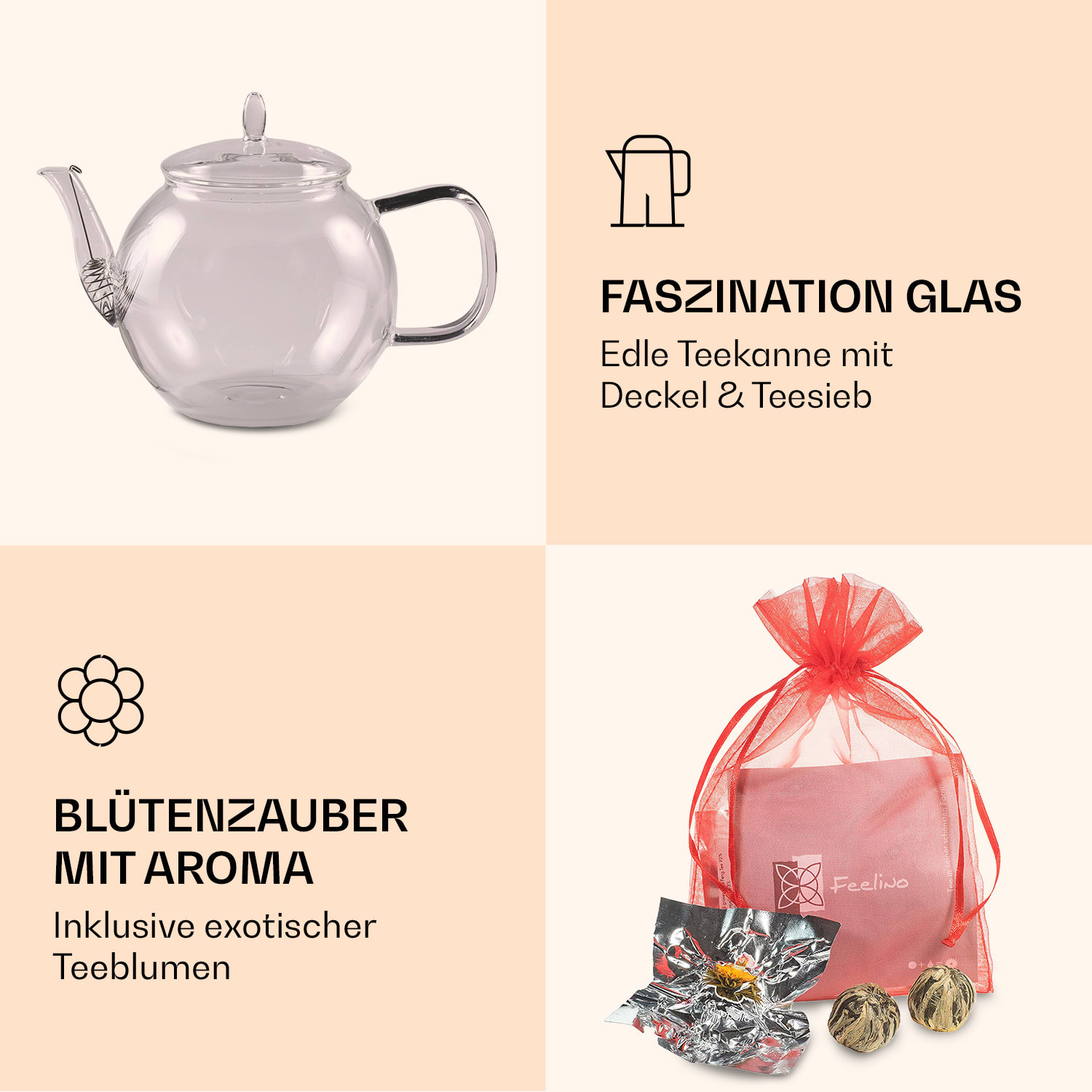 Bedida Teekanne 1300ml inkl 6 Teerosen Mix Tee Mix