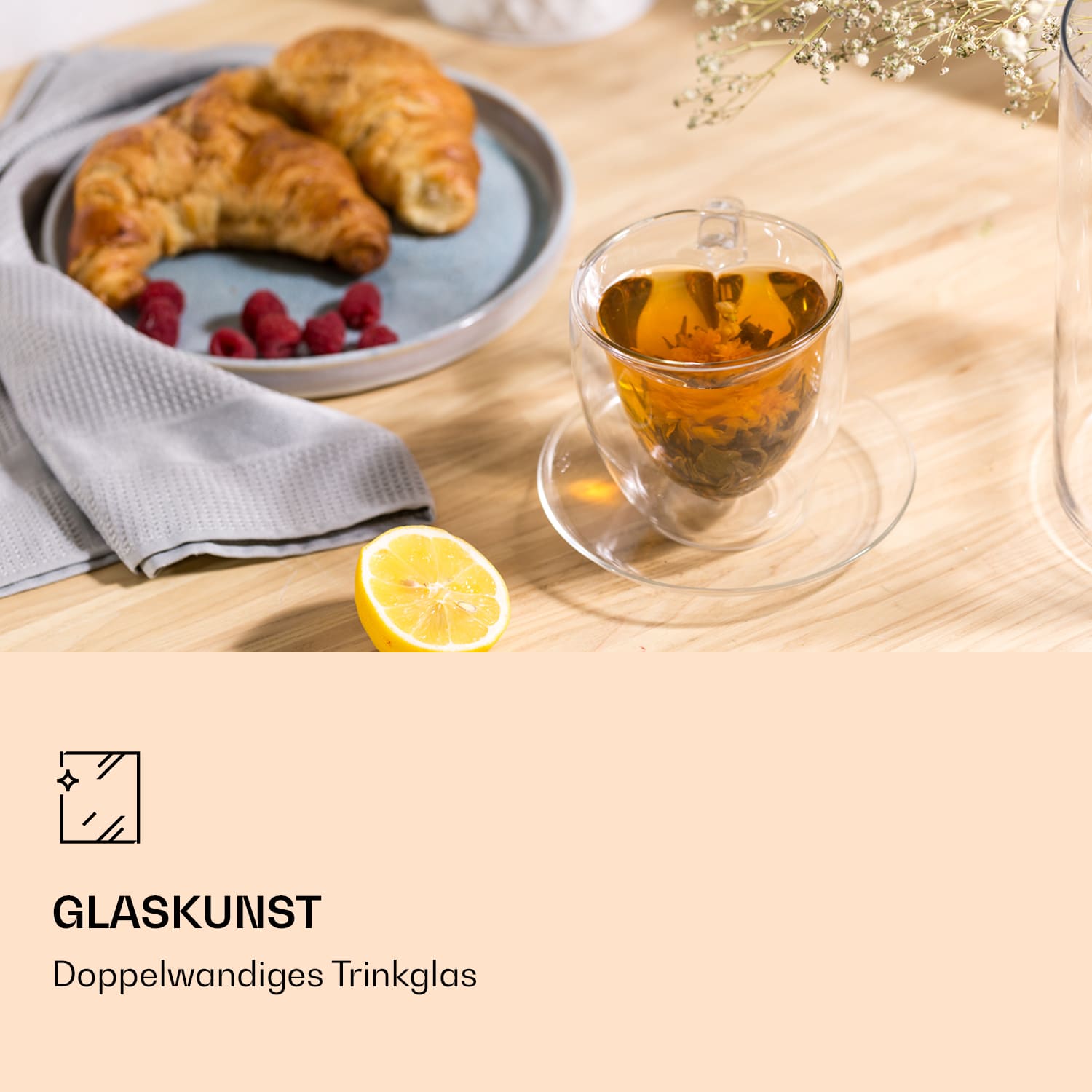 Trinkglas | 350 ml | Doppelwandig | Hochwertiges Borosilikatglas | Unikat Grüner Tee