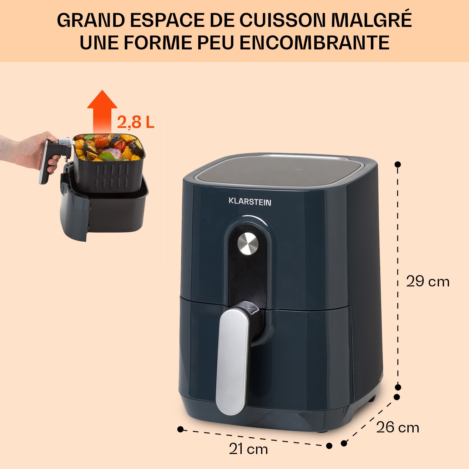 Crisp-Pro heteluchtfriteuse air fryer 1400W 2,8 liter 8 programma's timer rvs Antraciet