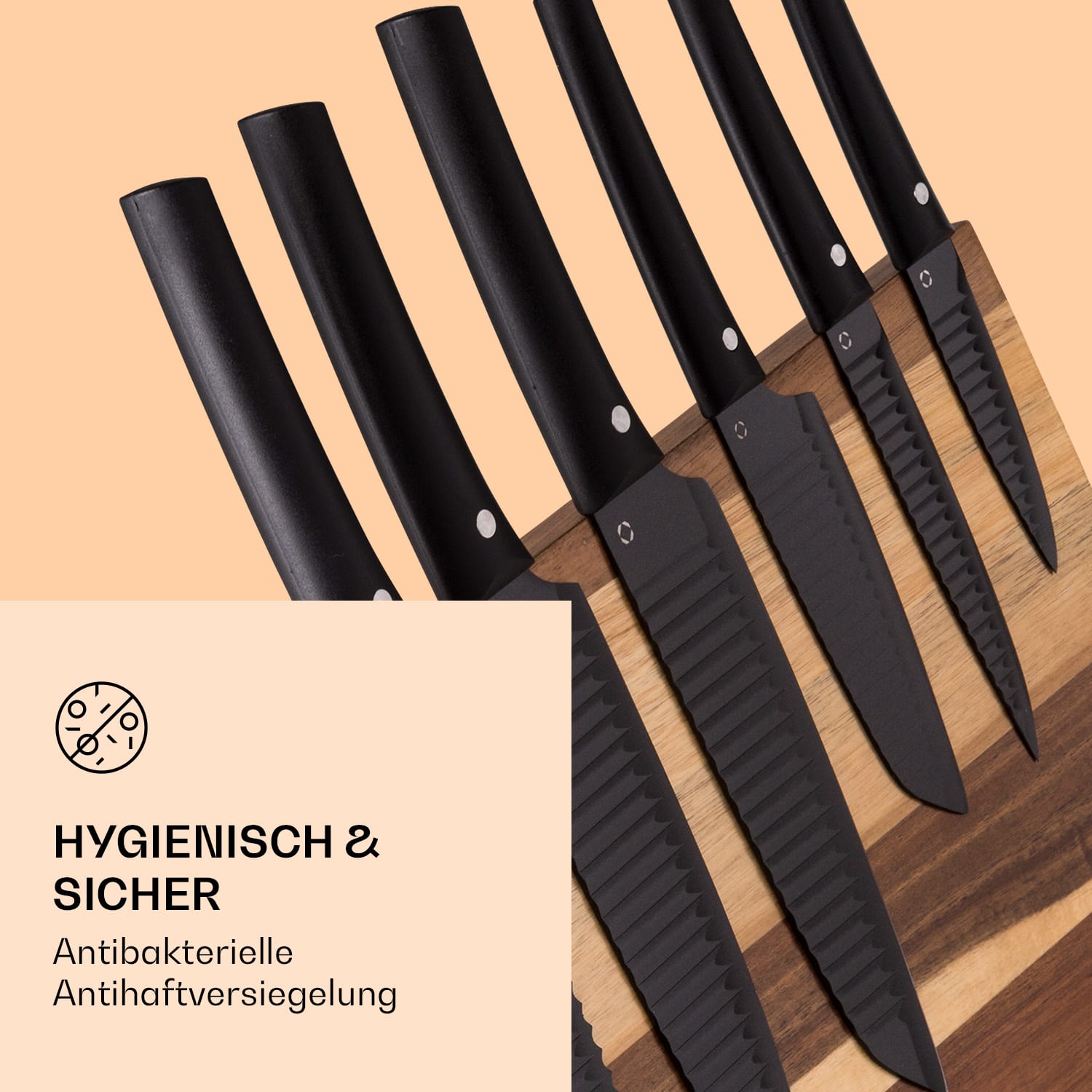 Kissaki Messerset magnetisch Antihaftversiegelung Wellenform Akazie