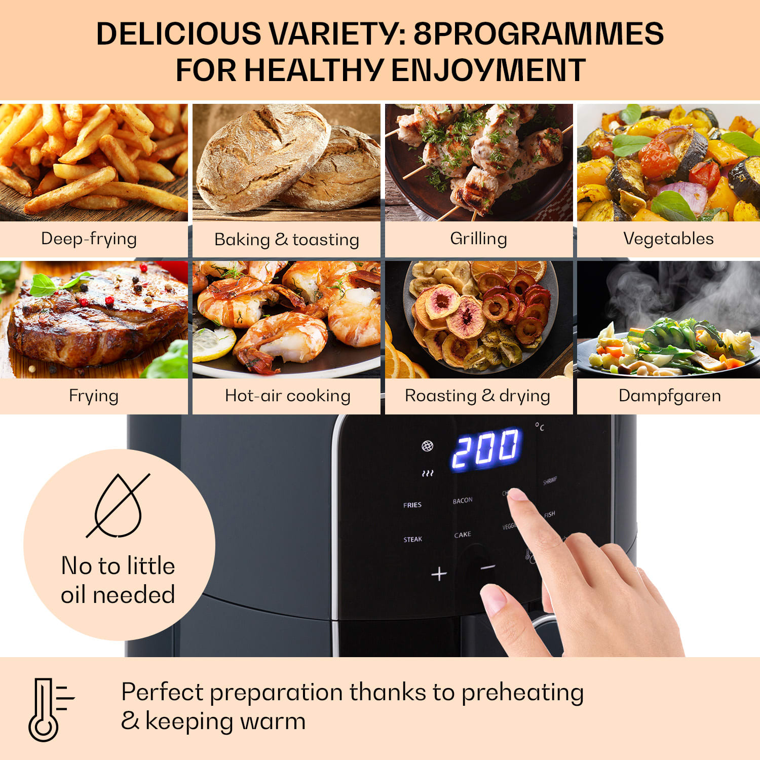 Crisp-Pro Air Fryer 1400W 3.5 litres 8 programmes timer Anthracite