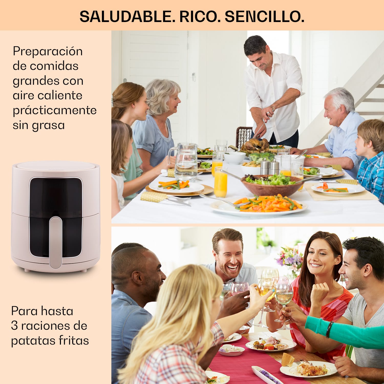 Crisp-Pro Air Fryer 1400W 3,5 litros 8 programas temporizador acero inoxidable Arena