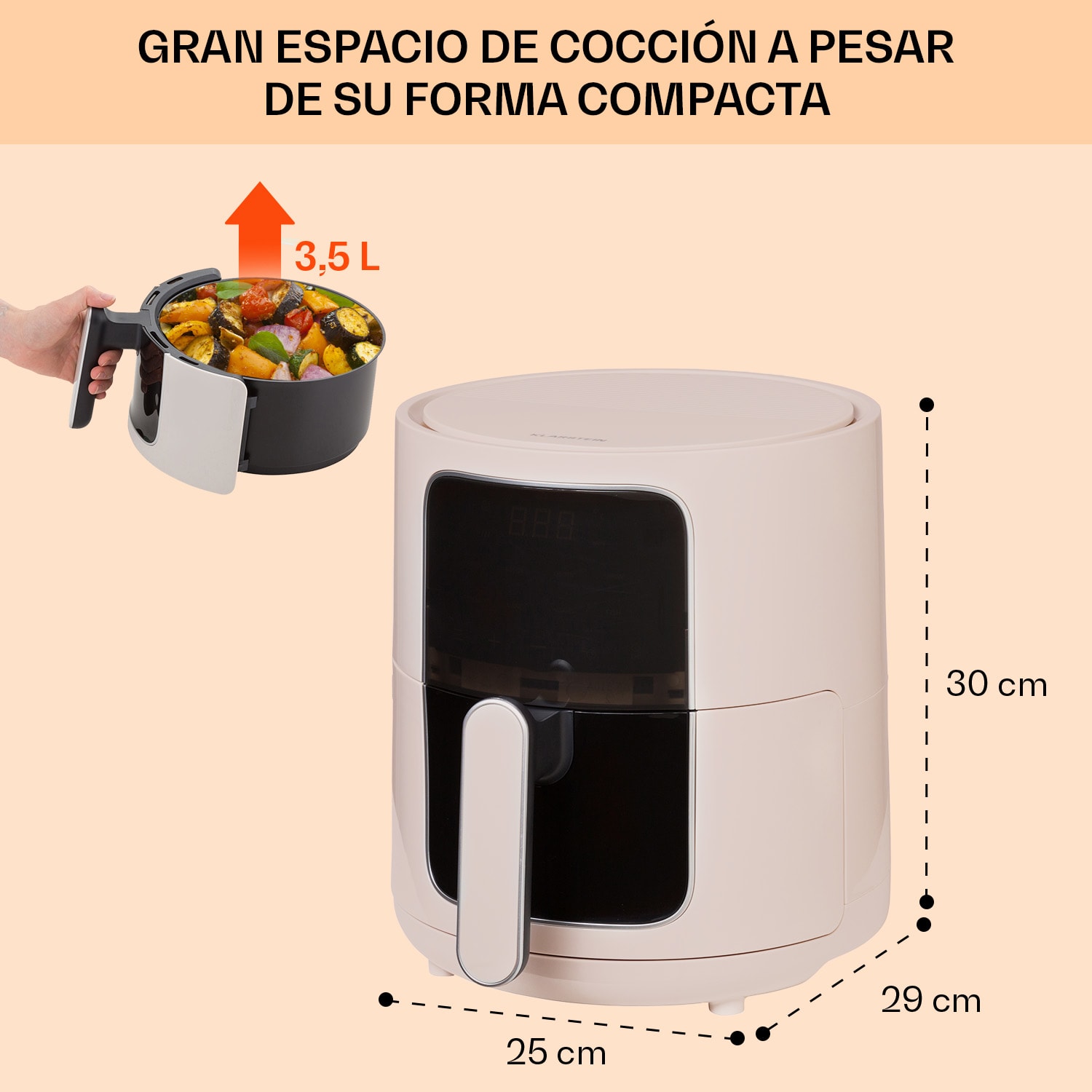 Crisp-Pro Air Fryer 1400W 3,5 litros 8 programas temporizador acero inoxidable Arena
