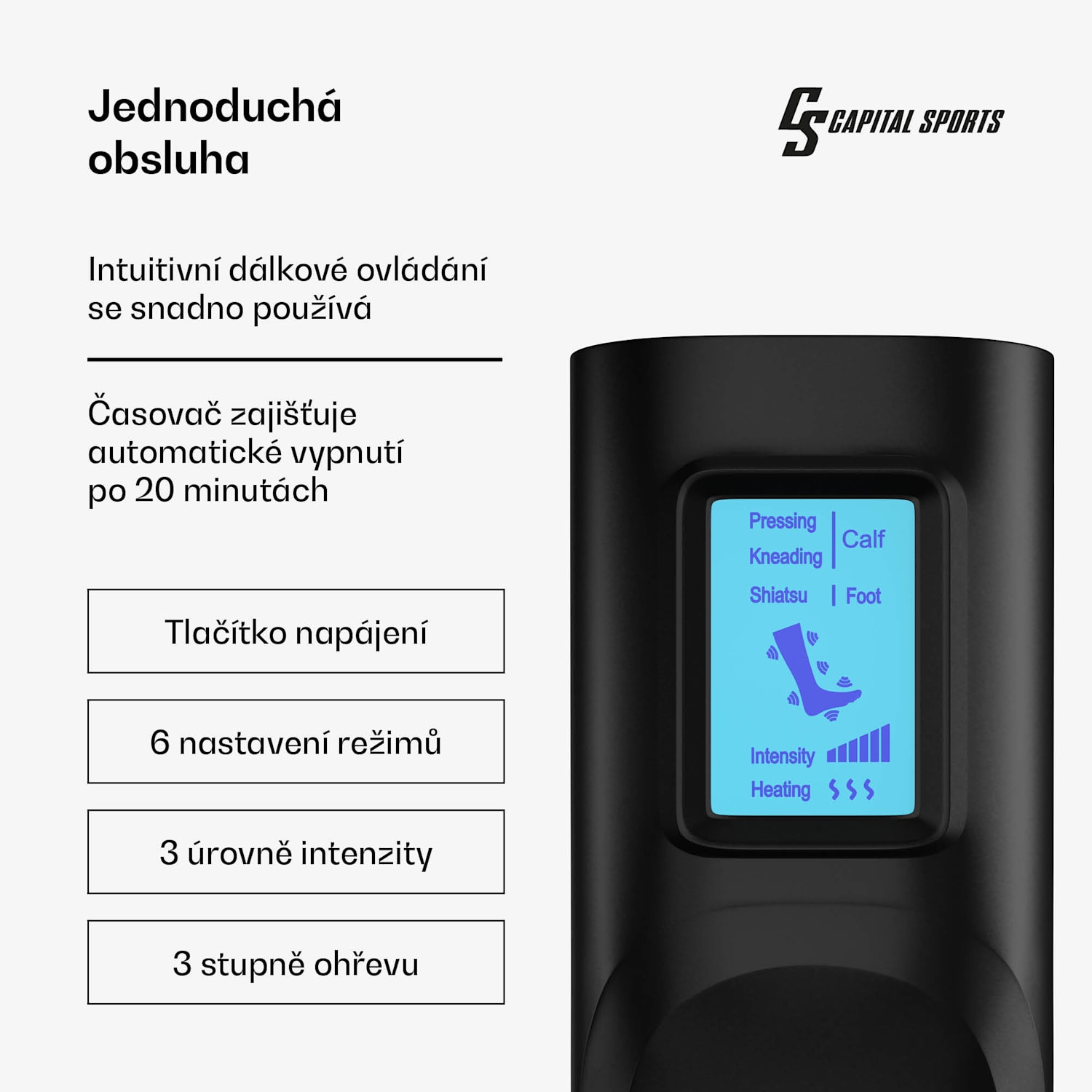 ReCrest masážní přístroj na nohy, 4 tlakové komory, 6 masážních režimů, funkce ohřevu, automatické vypnutí plnou nohu | Černá