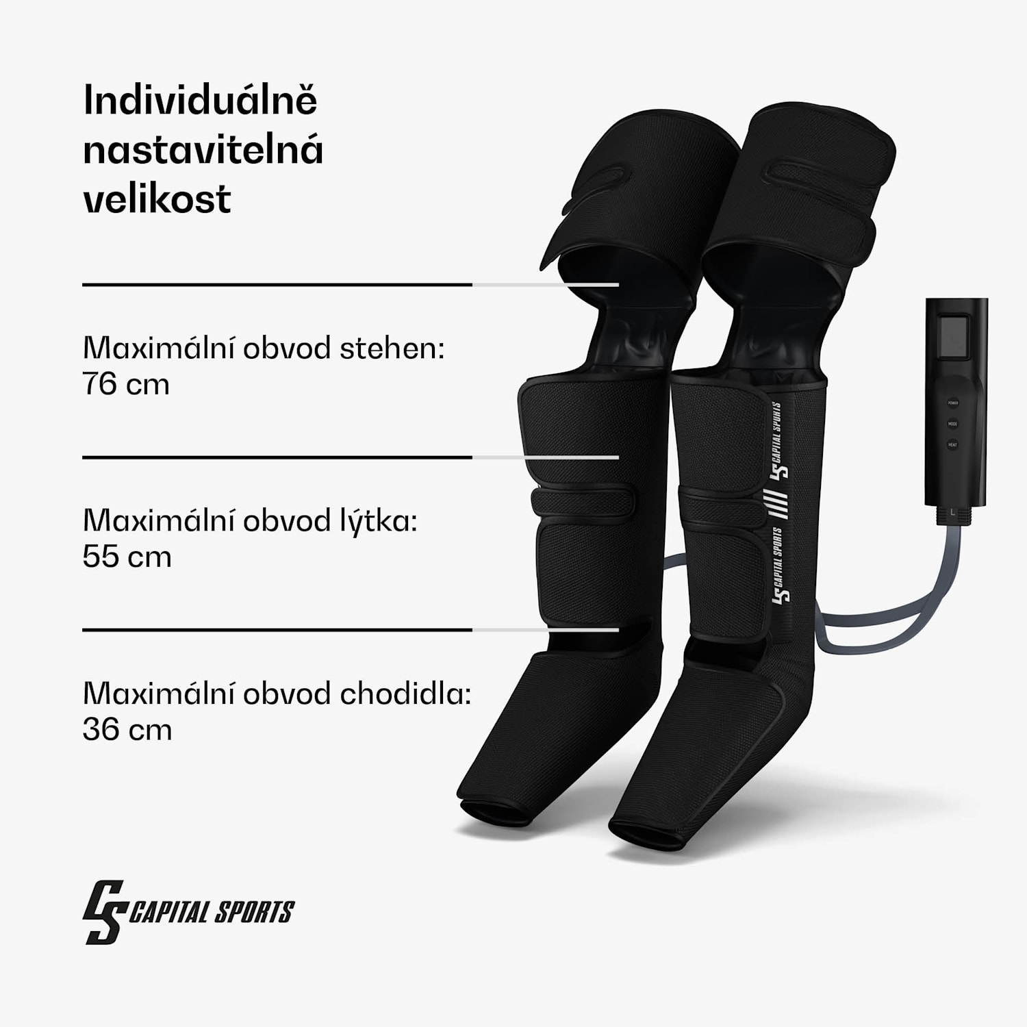 ReCrest masážní přístroj na nohy, 4 tlakové komory, 6 masážních režimů, funkce ohřevu, automatické vypnutí plnou nohu | Černá