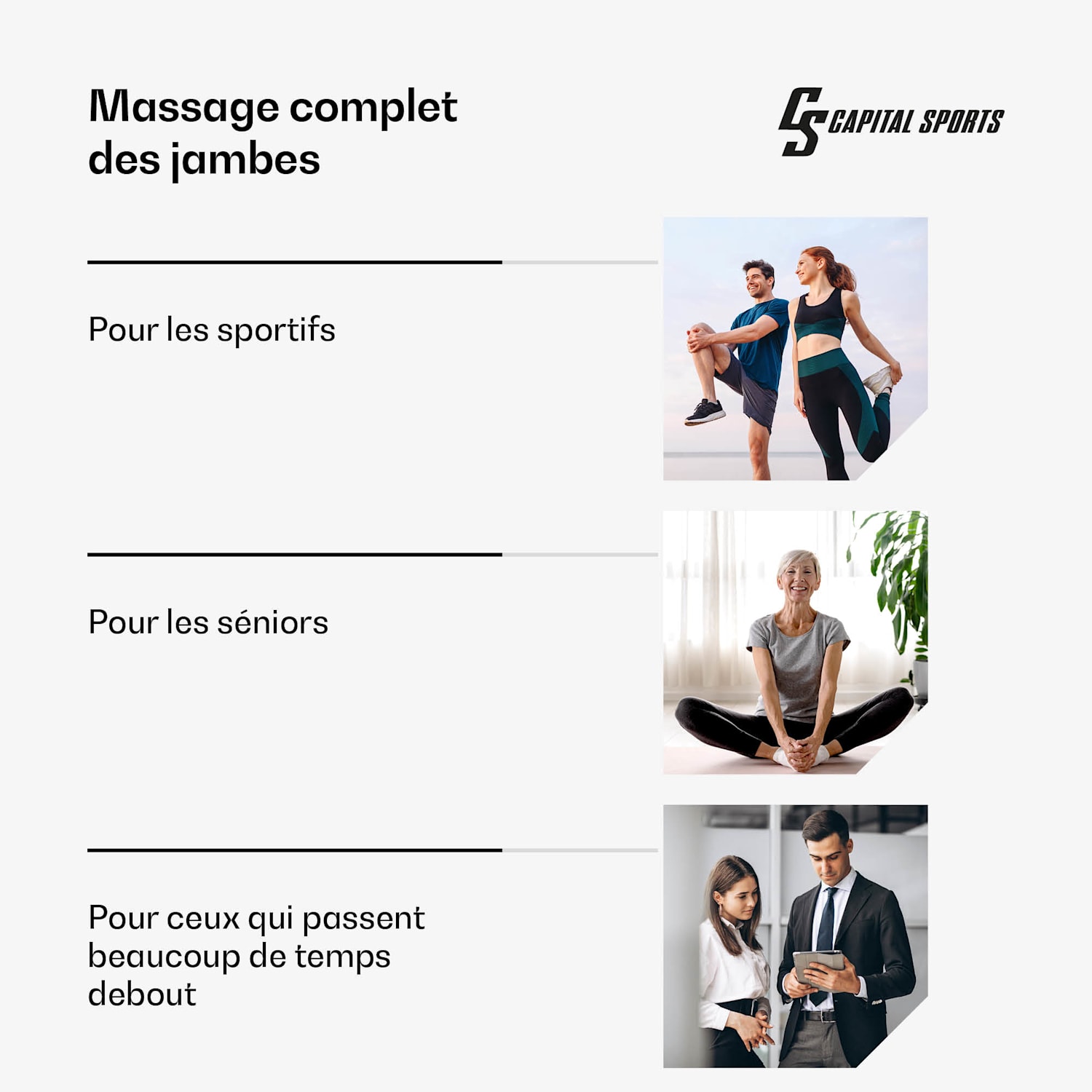 ReCrest massageapparaat voor de benen | 4 drukkamers | 6 massagestanden | warmtefunctie | automatische uitschakeling volledige been | Zwart