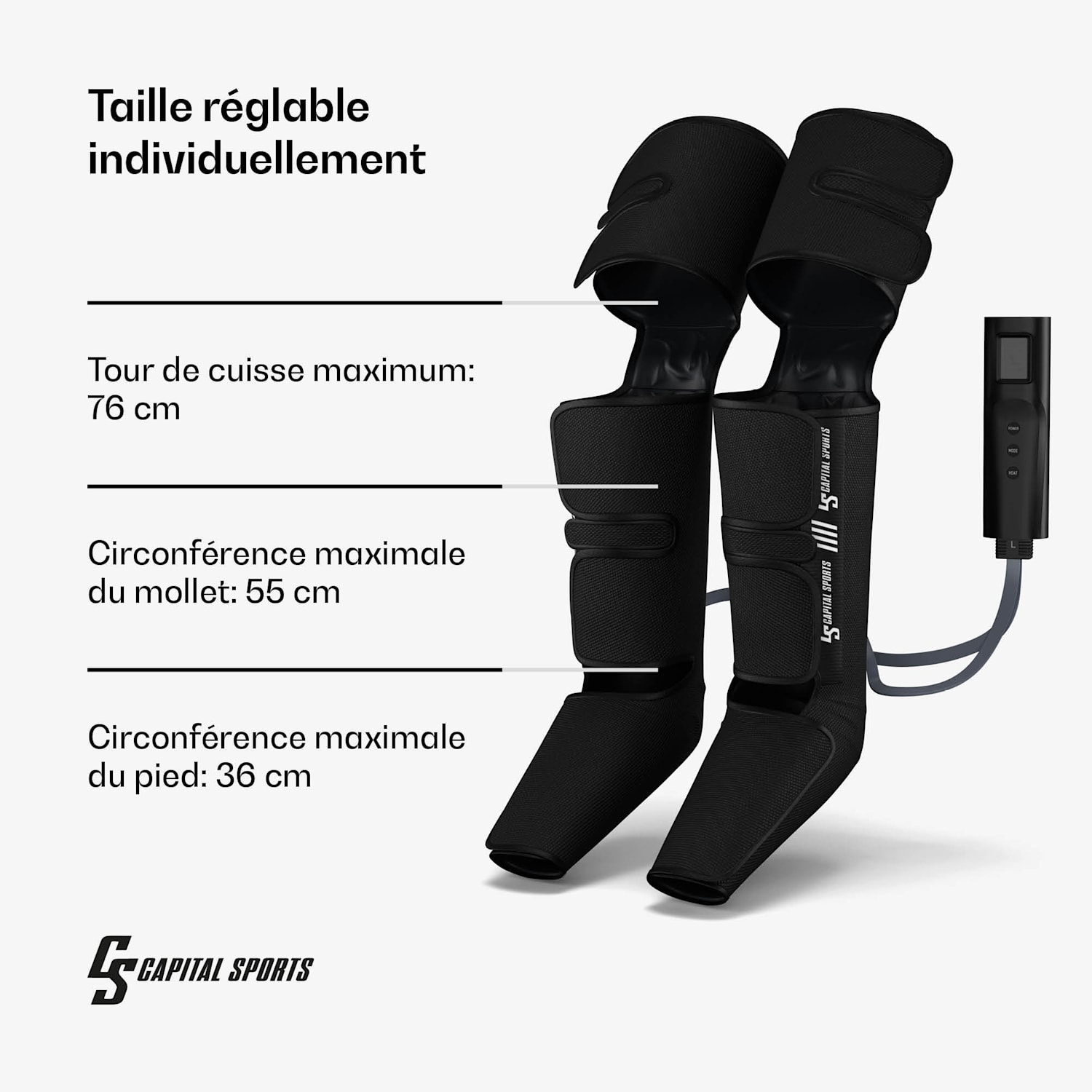 ReCrest massageapparaat voor de benen | 4 drukkamers | 6 massagestanden | warmtefunctie | automatische uitschakeling volledige been | Zwart