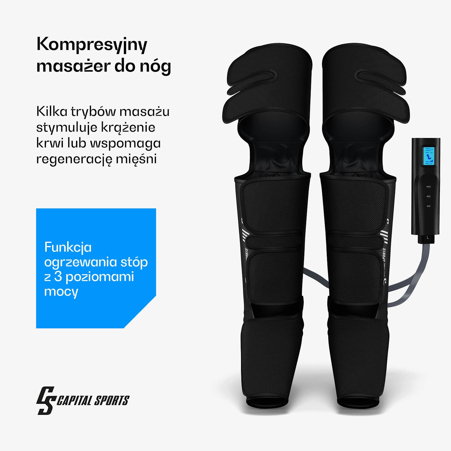 ReCrest masażer do nóg, 4 komory ciśnieniowe, 6 trybów masażu, funkcja ogrzewania, automatyczne wyłączanie pełna noga | Czarny