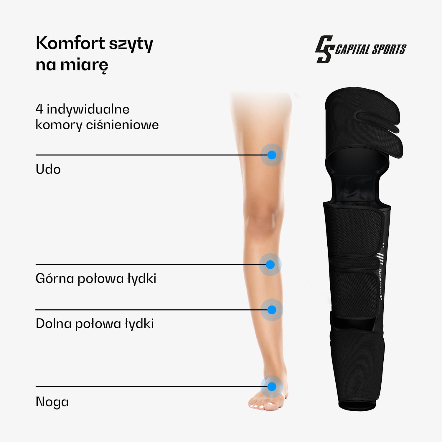 ReCrest masażer do nóg, 4 komory ciśnieniowe, 6 trybów masażu, funkcja ogrzewania, automatyczne wyłączanie pełna noga | Czarny