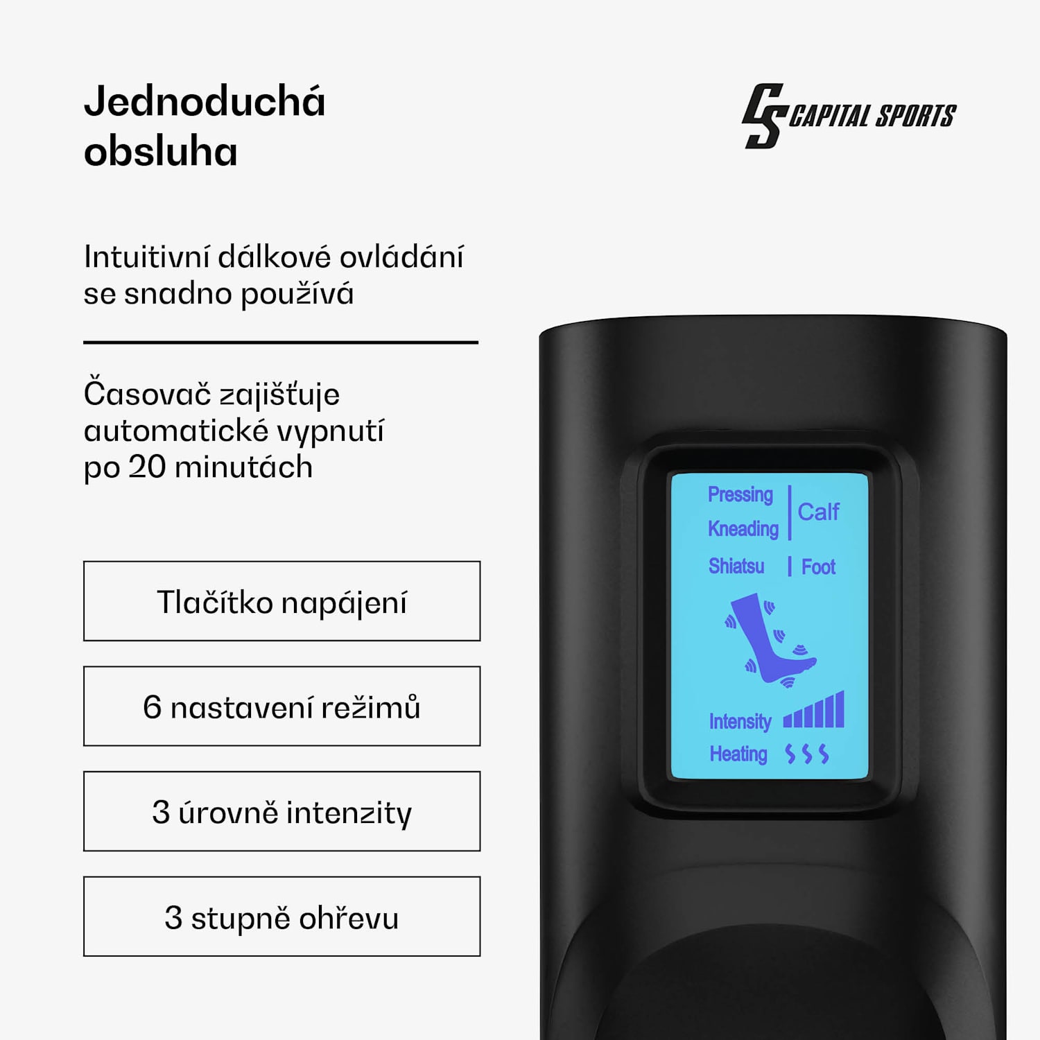 ReCrest masážní přístroj na nohy, 3 tlakové komory, 5 masážních režimů, funkce ohřevu, automatické vypnutí půl nohy | Černá