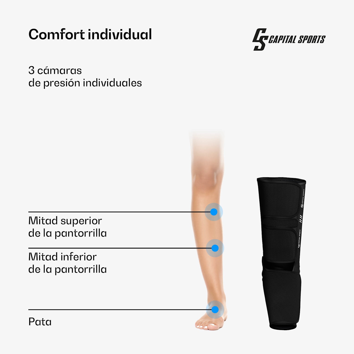 ReCrest masajeador para piernas | 3 cámaras de presión | 5 modos de masaje | Mando a distancia | desconexión automática media pierna | Negro