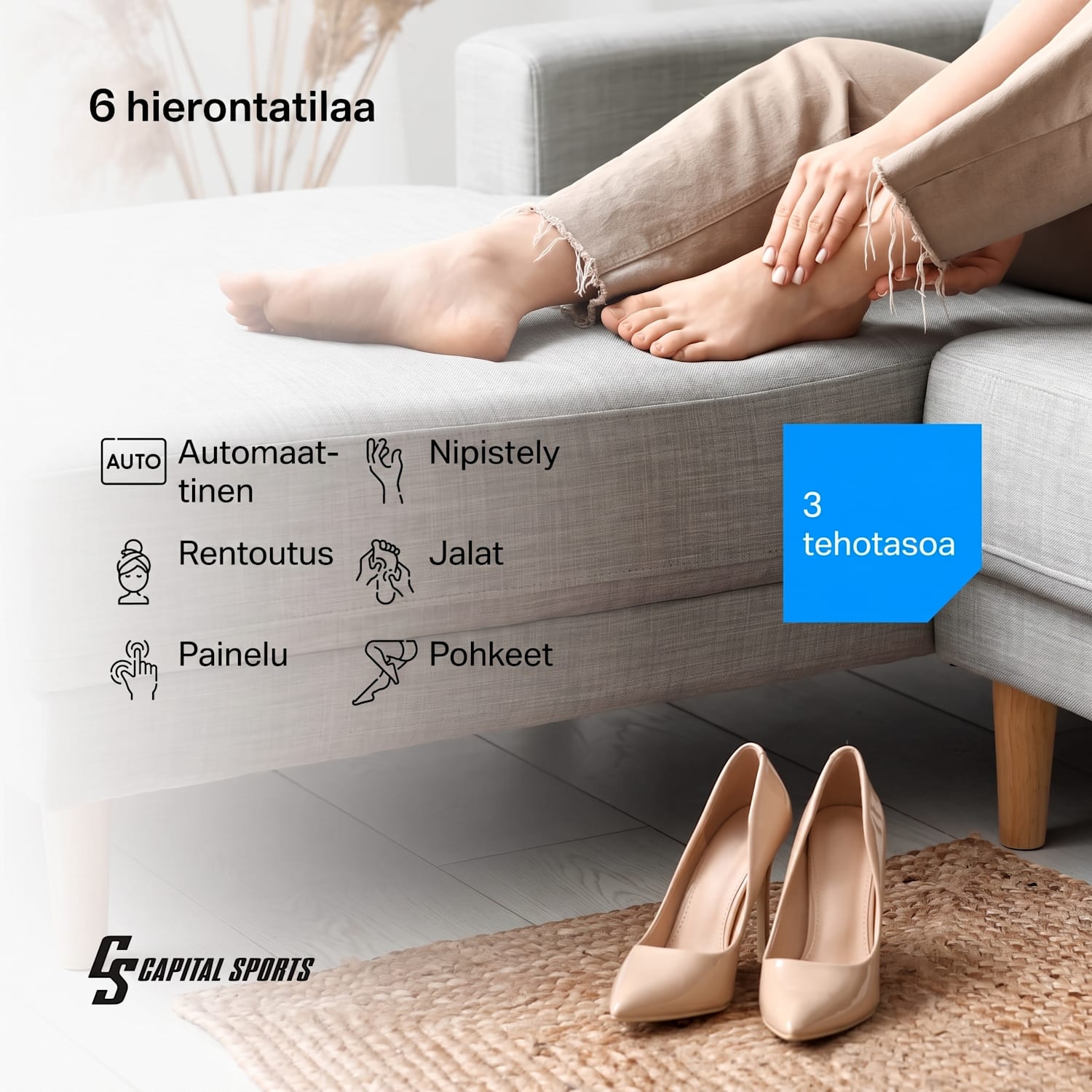 ReCrest-hierontalaite jaloille | 3 painekammiota | 5 hierontatilaa | kaukosäädin | automaattinen sammutus puoli jalka | Musta