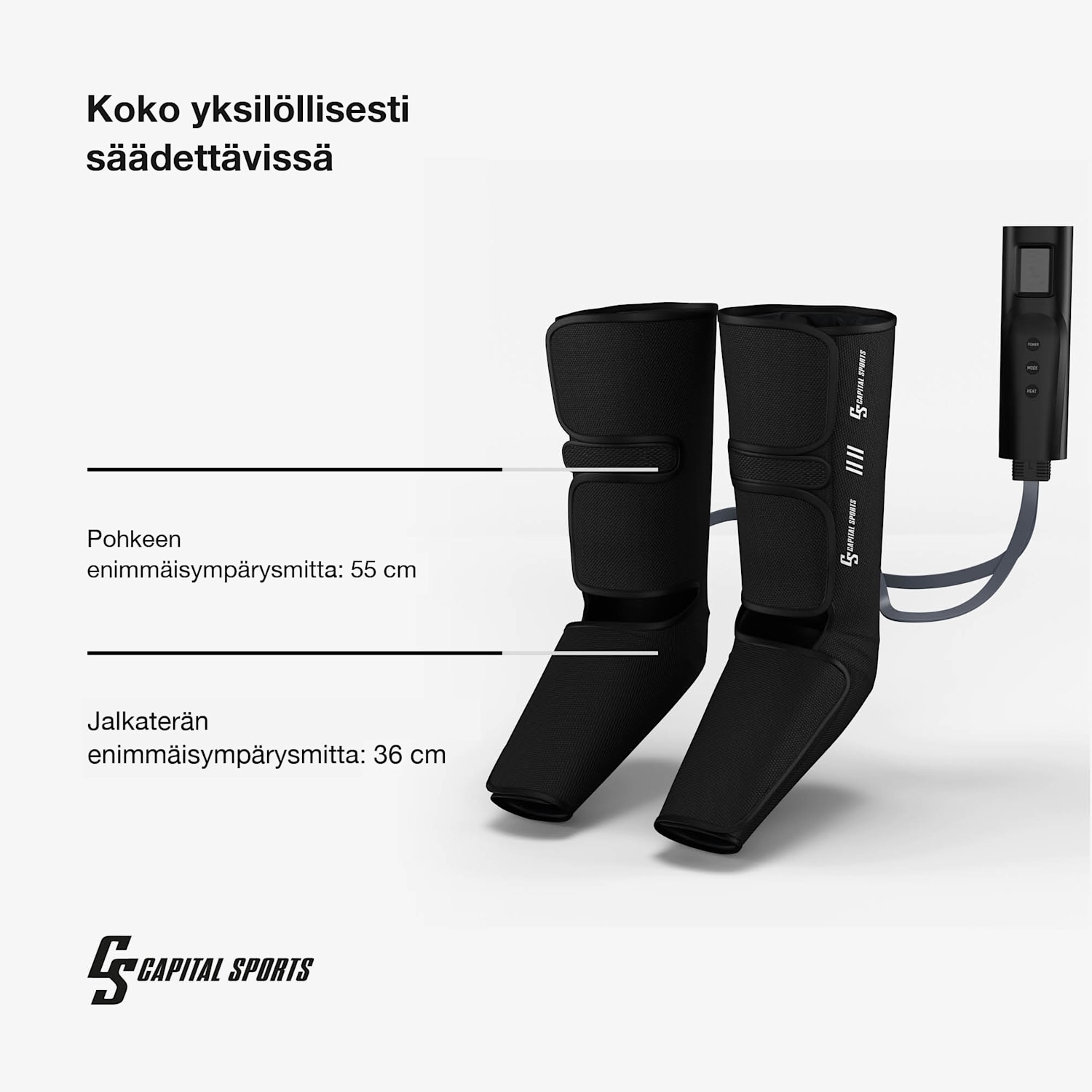 ReCrest-hierontalaite jaloille | 3 painekammiota | 5 hierontatilaa | kaukosäädin | automaattinen sammutus puoli jalka | Musta