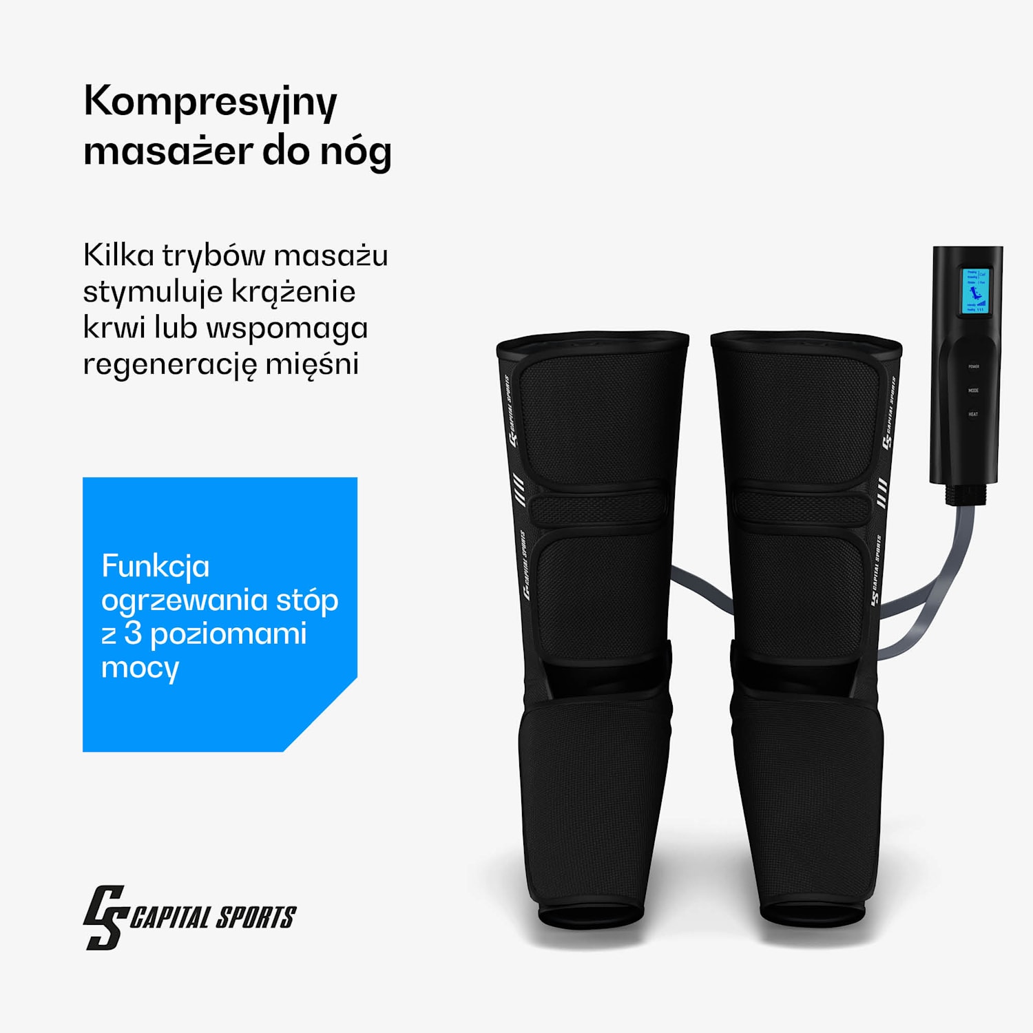 ReCrest masażer do stóp i łydek, 3 komory ciśnieniowe, 5 trybów masażu, funkcja ogrzewania, automatyczne wyłączanie pół nogi | Czarny