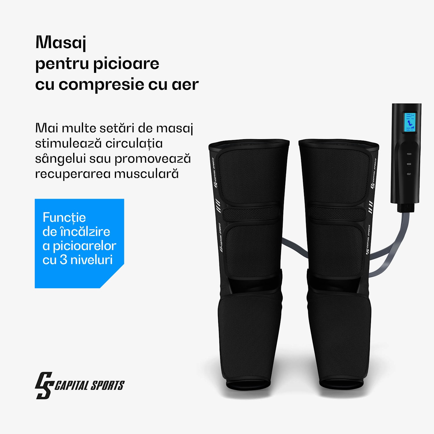 Masaj pentru picioare ReCrest, 3 camere de presiune, 5 moduri de masaj, funcție de încălzire, oprire automată jumătate de picior | Negru