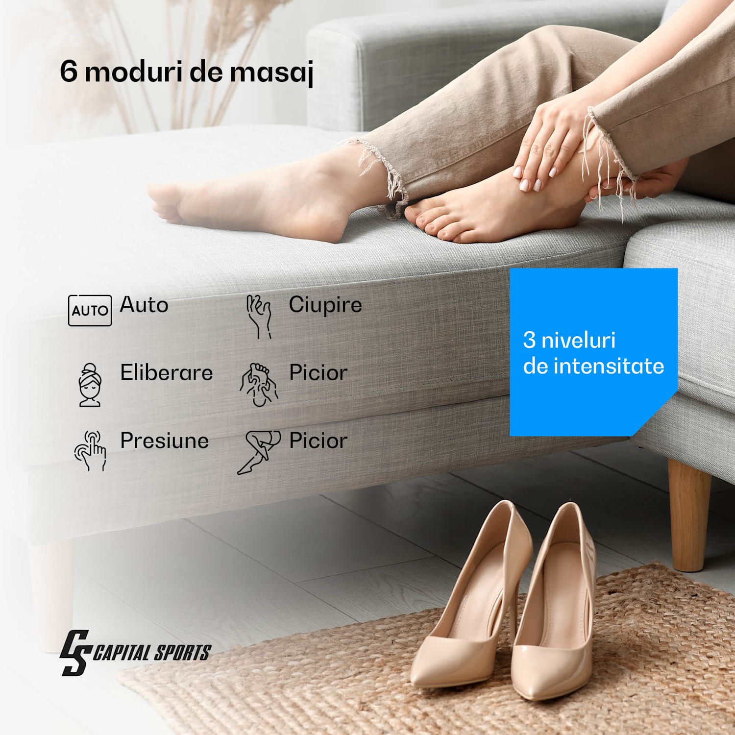 Masaj pentru picioare ReCrest, 3 camere de presiune, 5 moduri de masaj, funcție de încălzire, oprire automată jumătate de picior | Negru