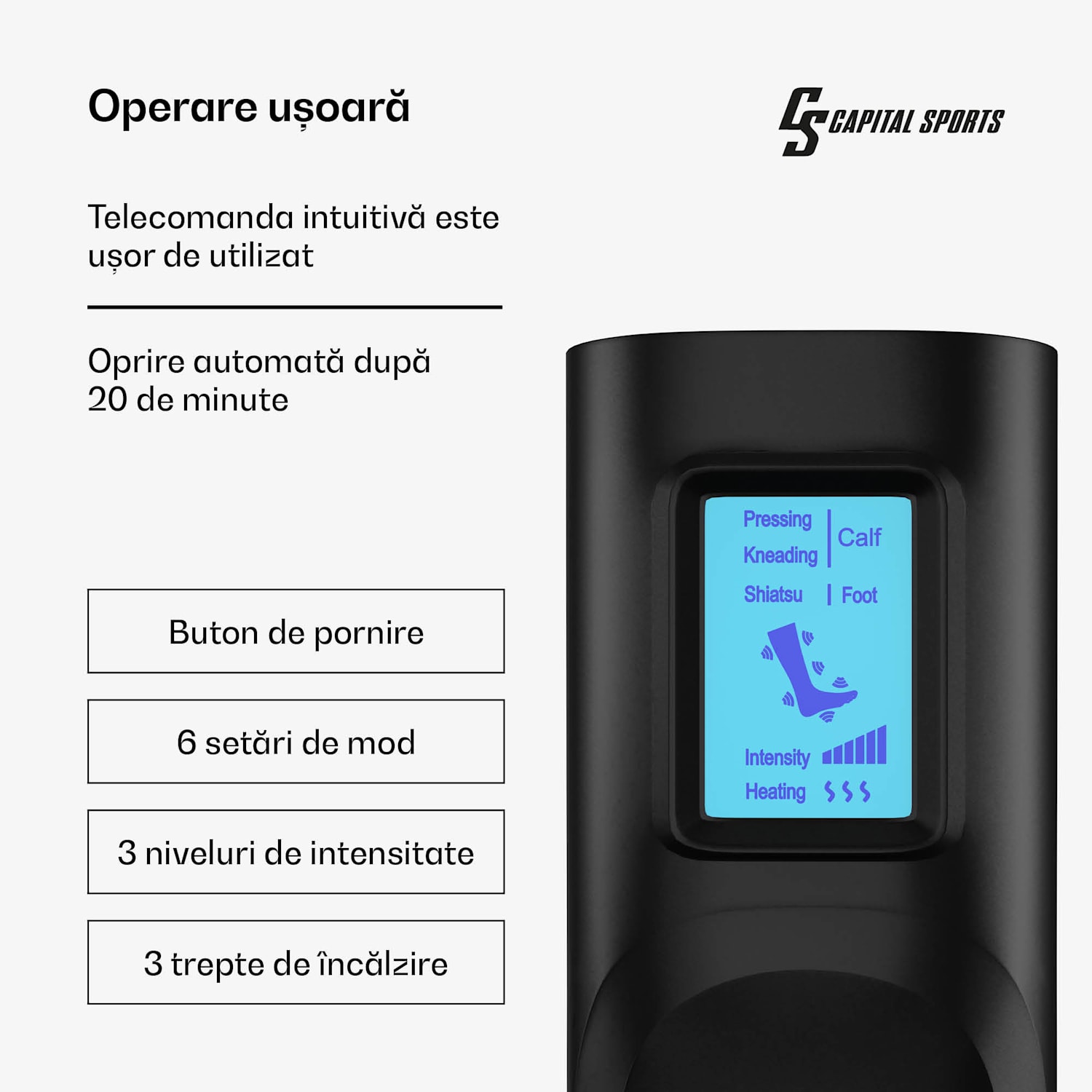 Masaj pentru picioare ReCrest, 3 camere de presiune, 5 moduri de masaj, funcție de încălzire, oprire automată jumătate de picior | Negru