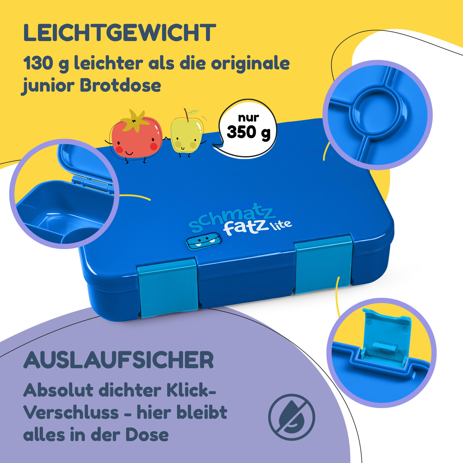schmatzfatz by Klarstein Lite Lunchbox 6 Fächer 20,8x4,5x15 cm BPA-frei Tritan Blau