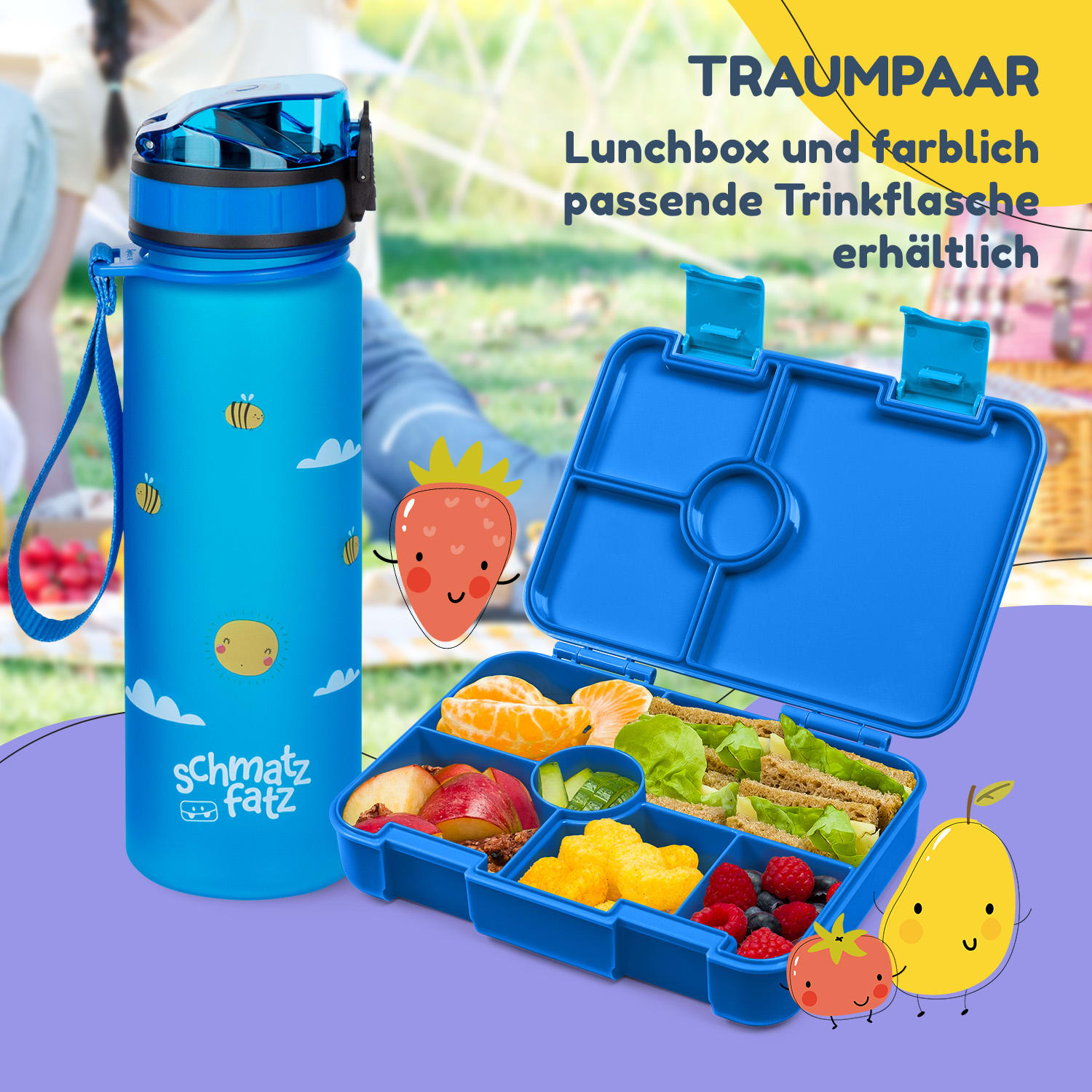 schmatzfatz by Klarstein Lite Lunchbox 6 Fächer 20,8x4,5x15 cm BPA-frei Tritan Blau