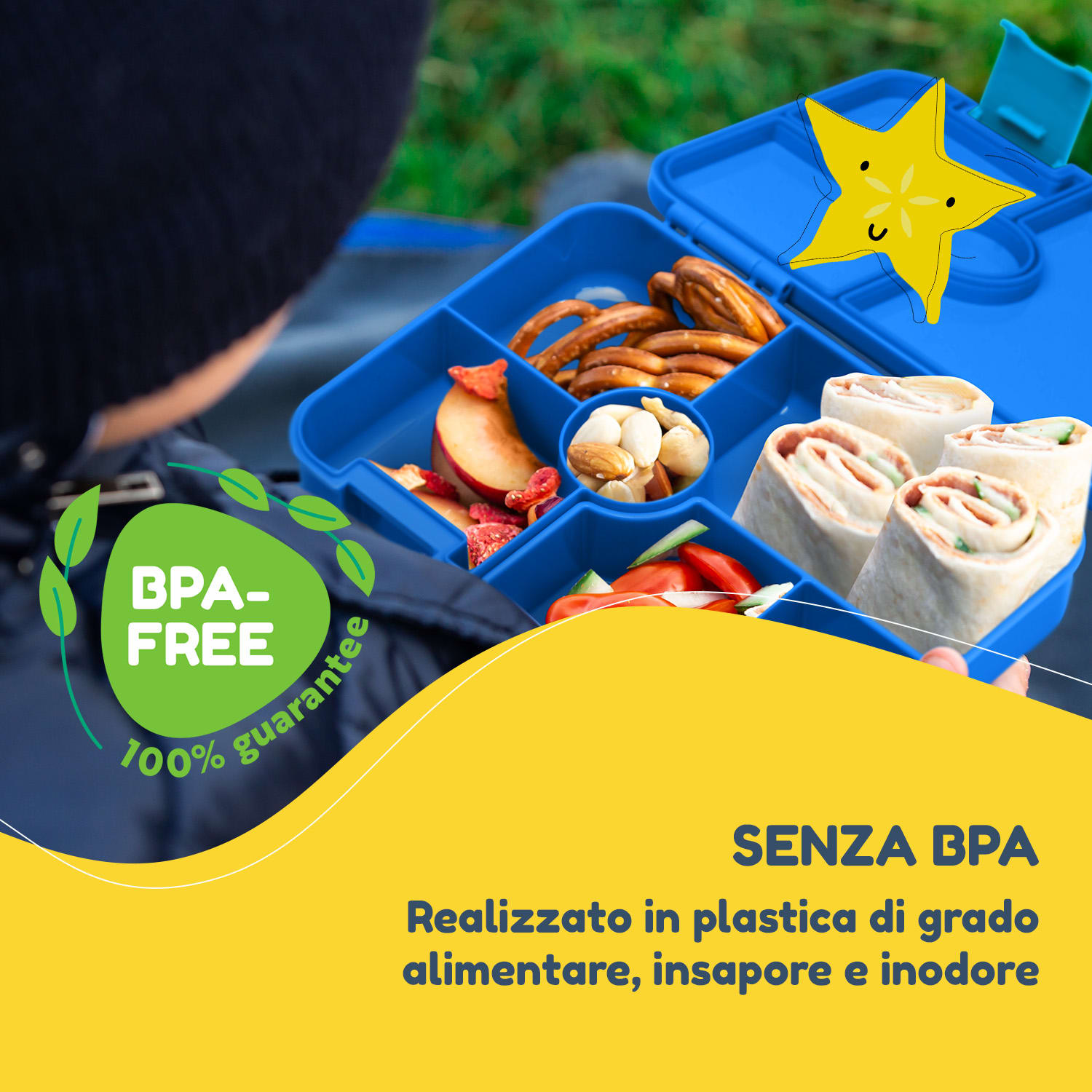 schmatzfatz by Lite - Portapranzo, 6 scomparti, 20,8 x 4,5 x 15 cm (LxAxP), senza BPA, leggerissimo, Tritan Blu