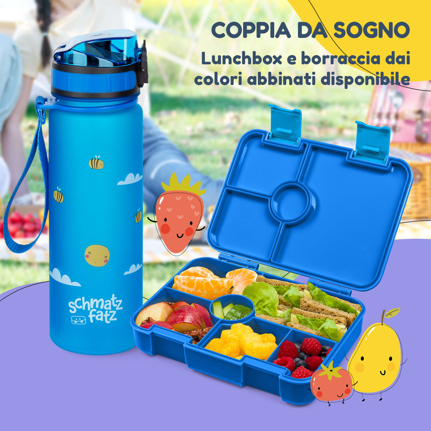 schmatzfatz by Lite - Portapranzo, 6 scomparti, 20,8 x 4,5 x 15 cm (LxAxP), senza BPA, leggerissimo, Tritan Blu