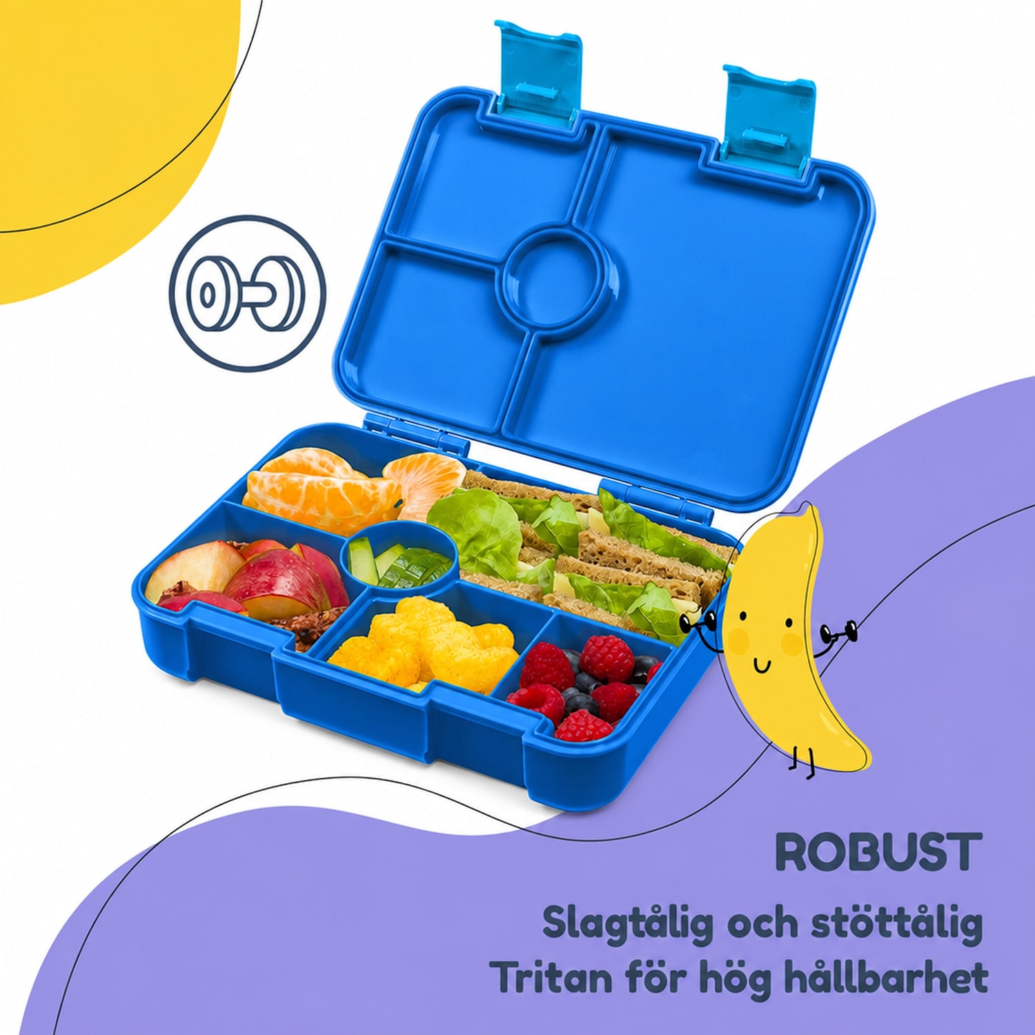 schmatzfatz Lite matlåda 6 fack 20,8x4,5x15 cm BPA-fri Tritan Blå