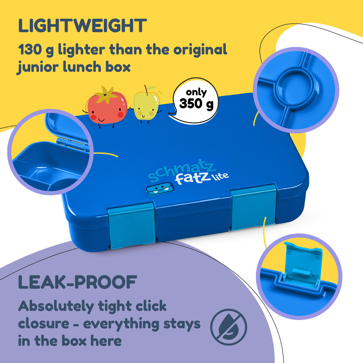 schmatzfatz by Lite Lunchbox 6 compartments 20.8 x 4.5 x 15 cm (WxHxD) BPA-free extra-light Tritan Blue