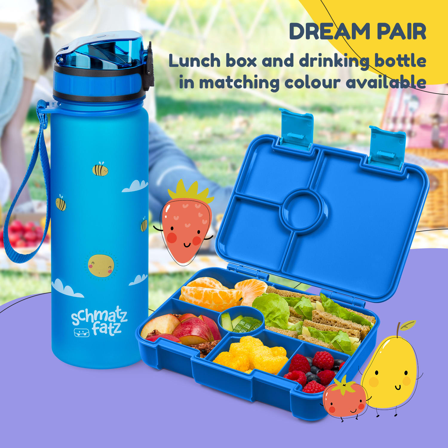 schmatzfatz by Lite Lunchbox 6 compartments 20.8 x 4.5 x 15 cm (WxHxD) BPA-free extra-light Tritan Blue
