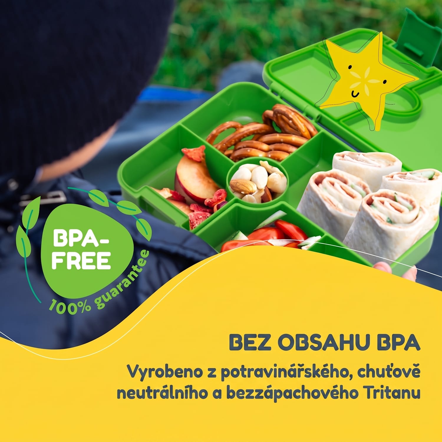 Schmatzfatz svačinový box s přihrádkami Limetkově zelená