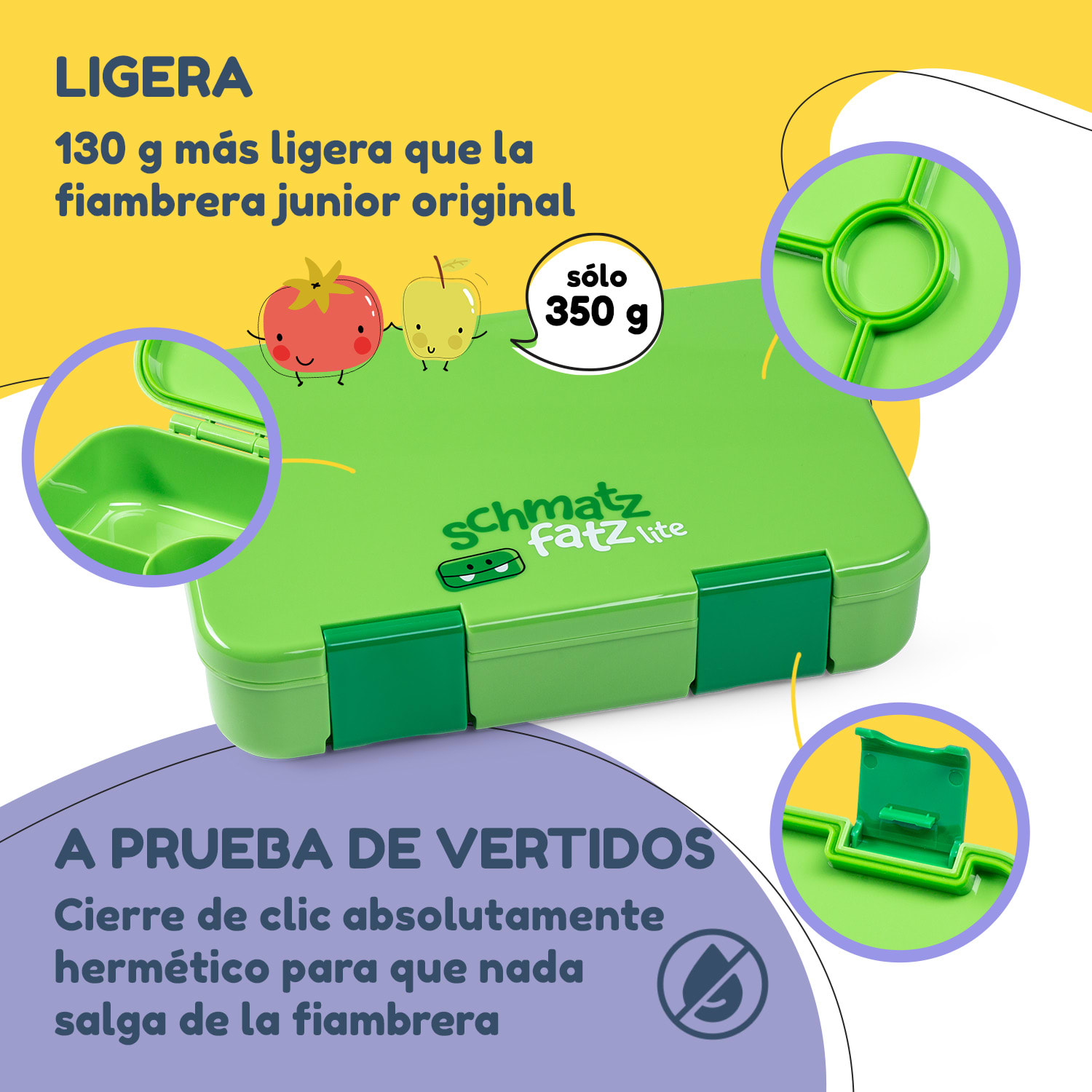 schmatzfatz by Lite Fiambrera 6 compartimentos 20,8 x 4,5 x 15 cm (ancho x alto x fondo) Sin BPA Tritán superligero Verde Lima