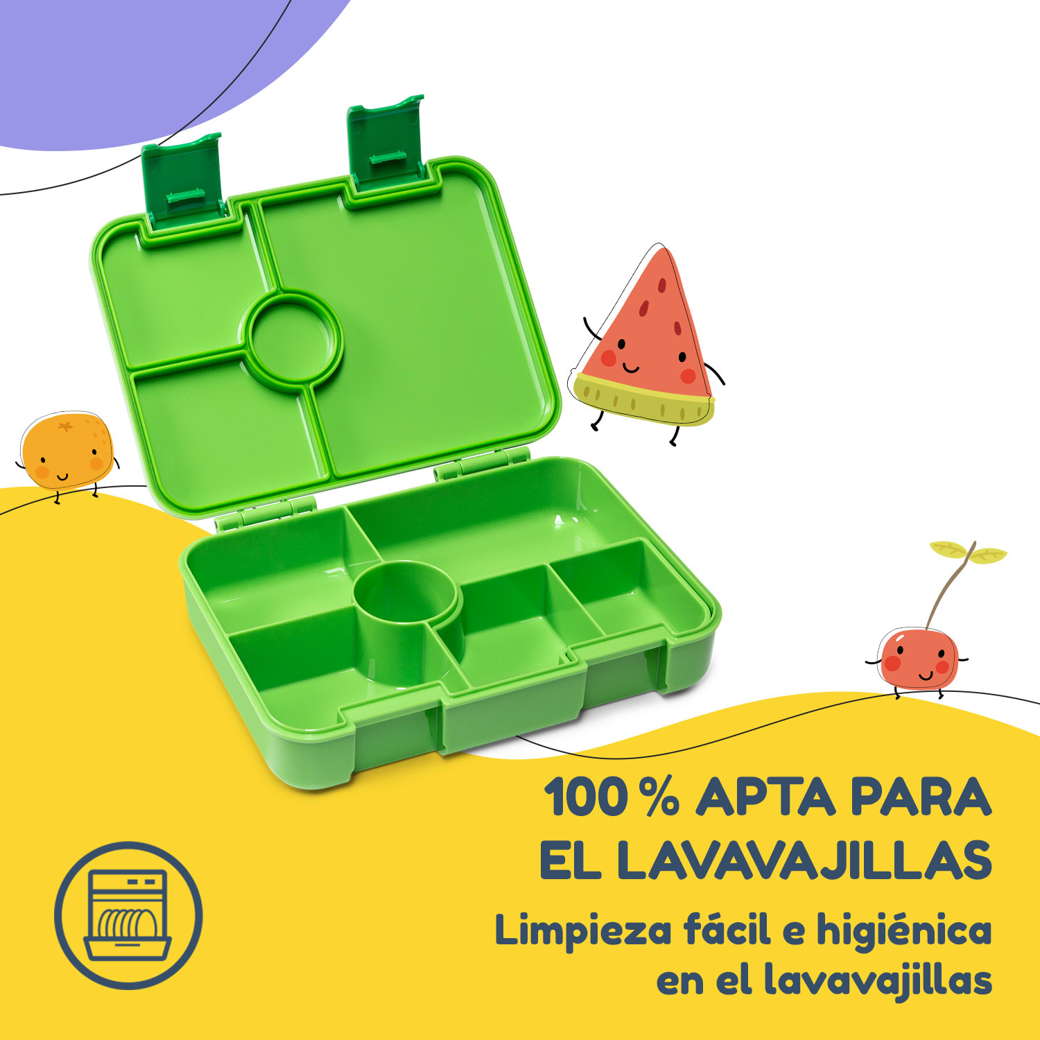 schmatzfatz by Lite Fiambrera 6 compartimentos 20,8 x 4,5 x 15 cm (ancho x alto x fondo) Sin BPA Tritán superligero Verde Lima