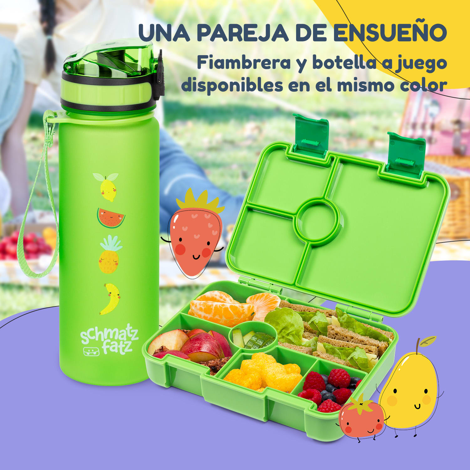 schmatzfatz by Lite Fiambrera 6 compartimentos 20,8 x 4,5 x 15 cm (ancho x alto x fondo) Sin BPA Tritán superligero Verde Lima