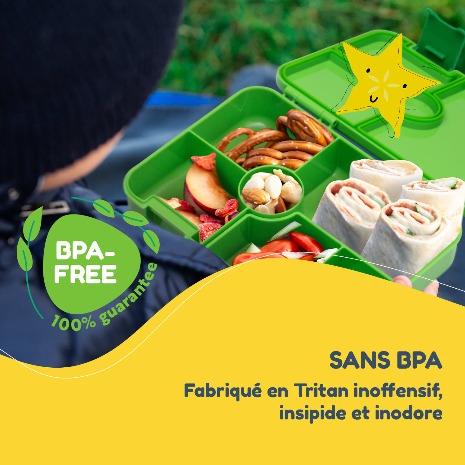 schmatzfatz by Lite Boîte à repas 6 compartiments 20,8 x 4,5 x 15 cm (LxHxP) Tritan extra léger sans BPA Vert Citron