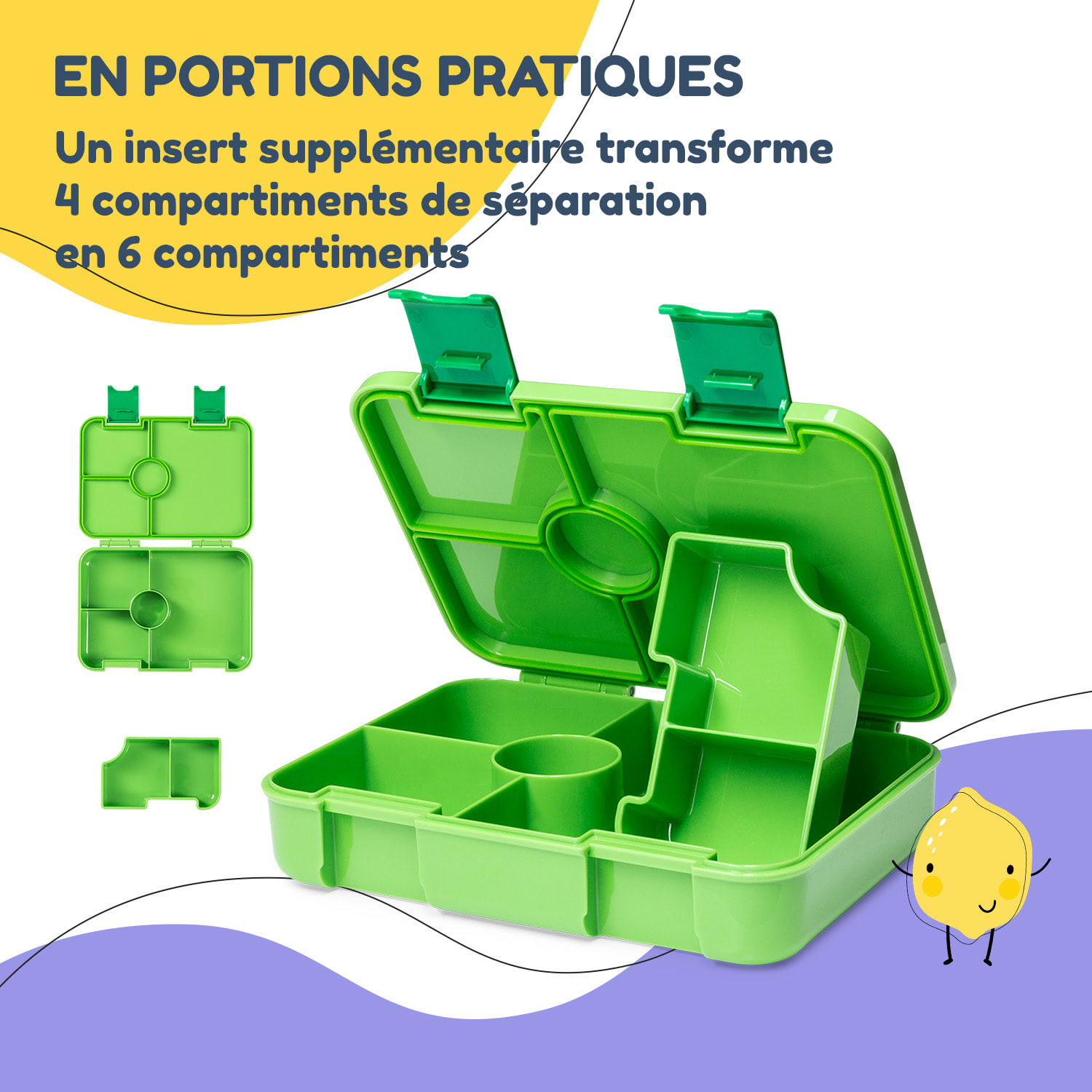 schmatzfatz by Lite Boîte à repas 6 compartiments 20,8 x 4,5 x 15 cm (LxHxP) Tritan extra léger sans BPA Vert Citron