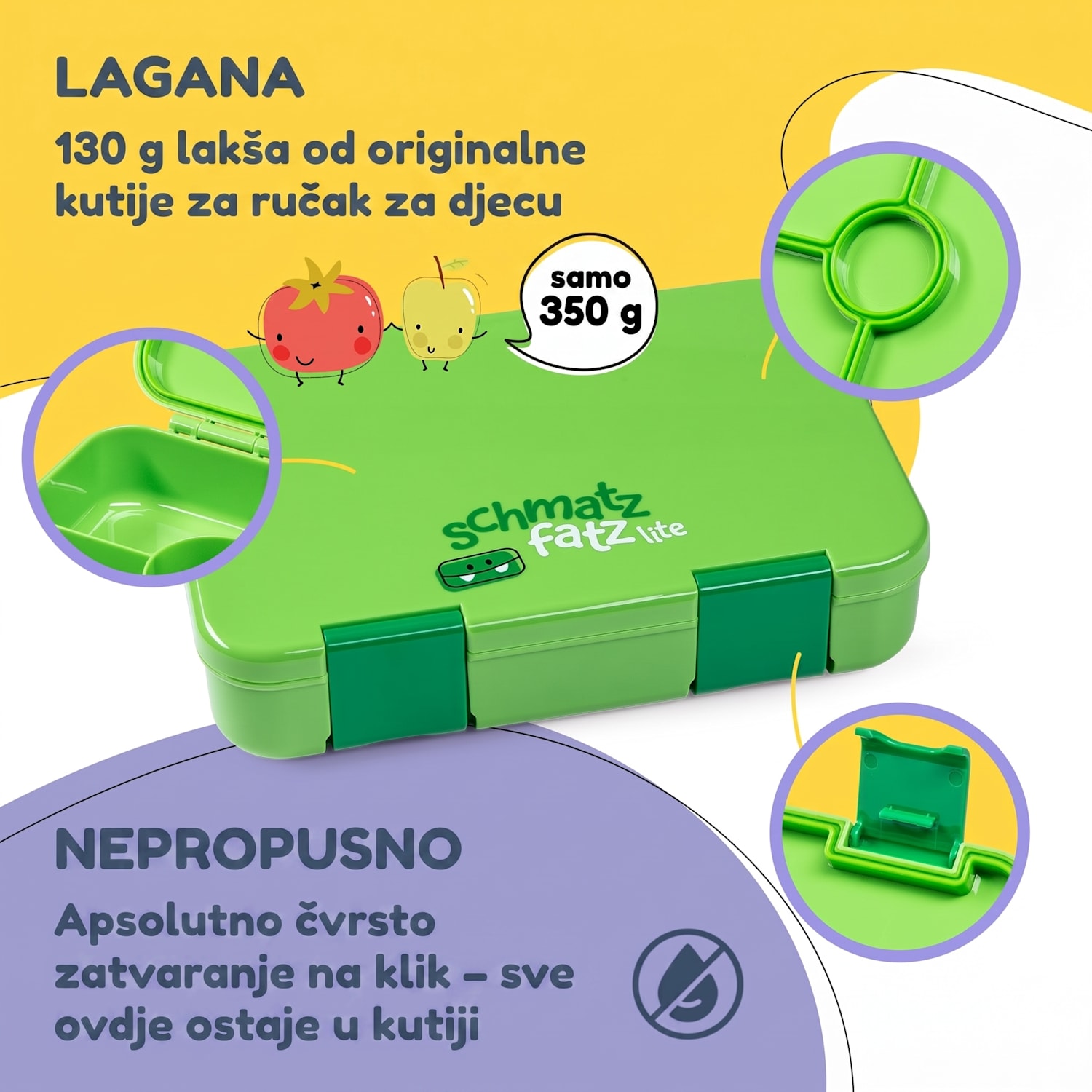 Schmatzfatz kutija za grickalice s pretincima Limeta zelena