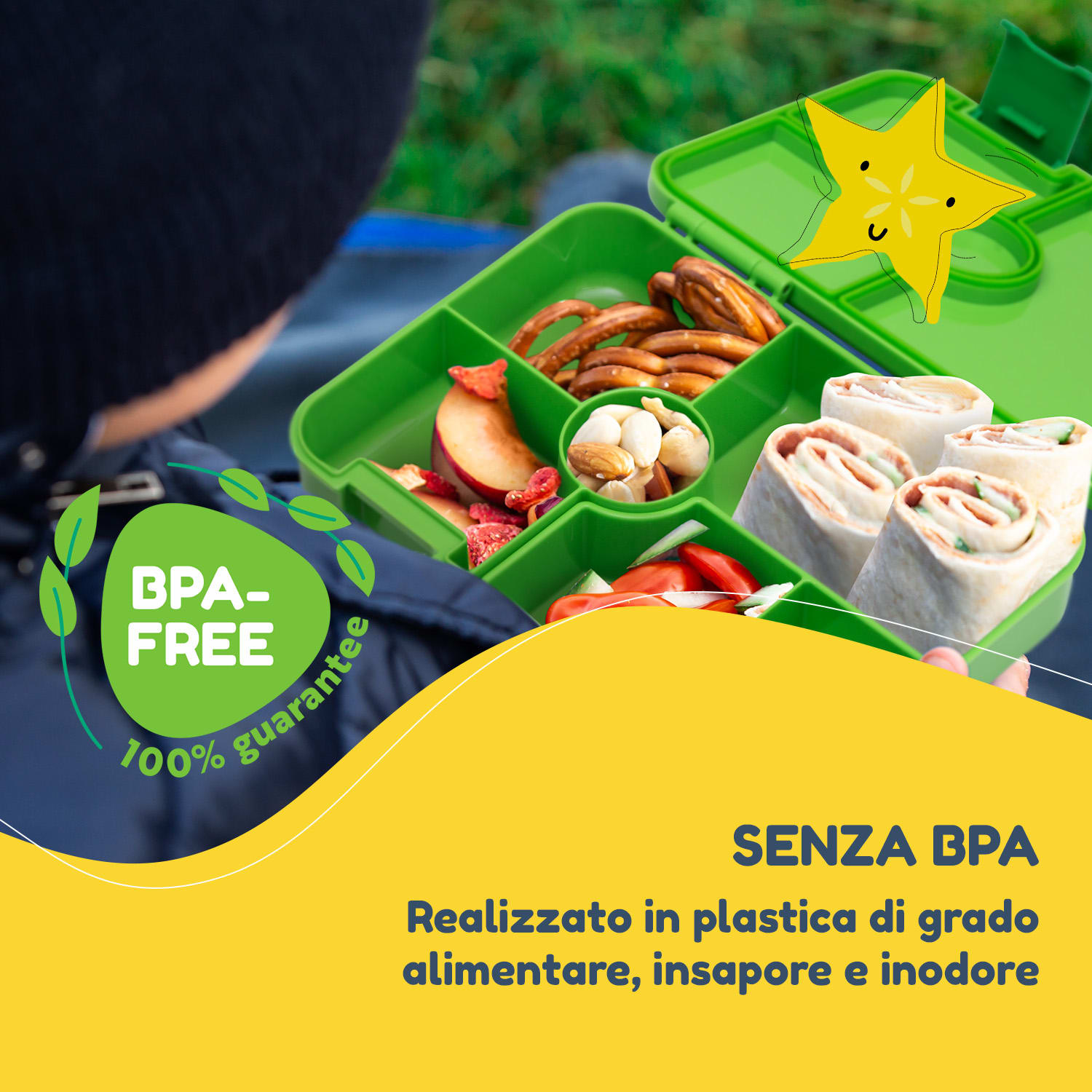 schmatzfatz by Lite - Portapranzo, 6 scomparti, 20,8 x 4,5 x 15 cm (LxAxP), senza BPA, leggerissimo, Tritan Verde lime