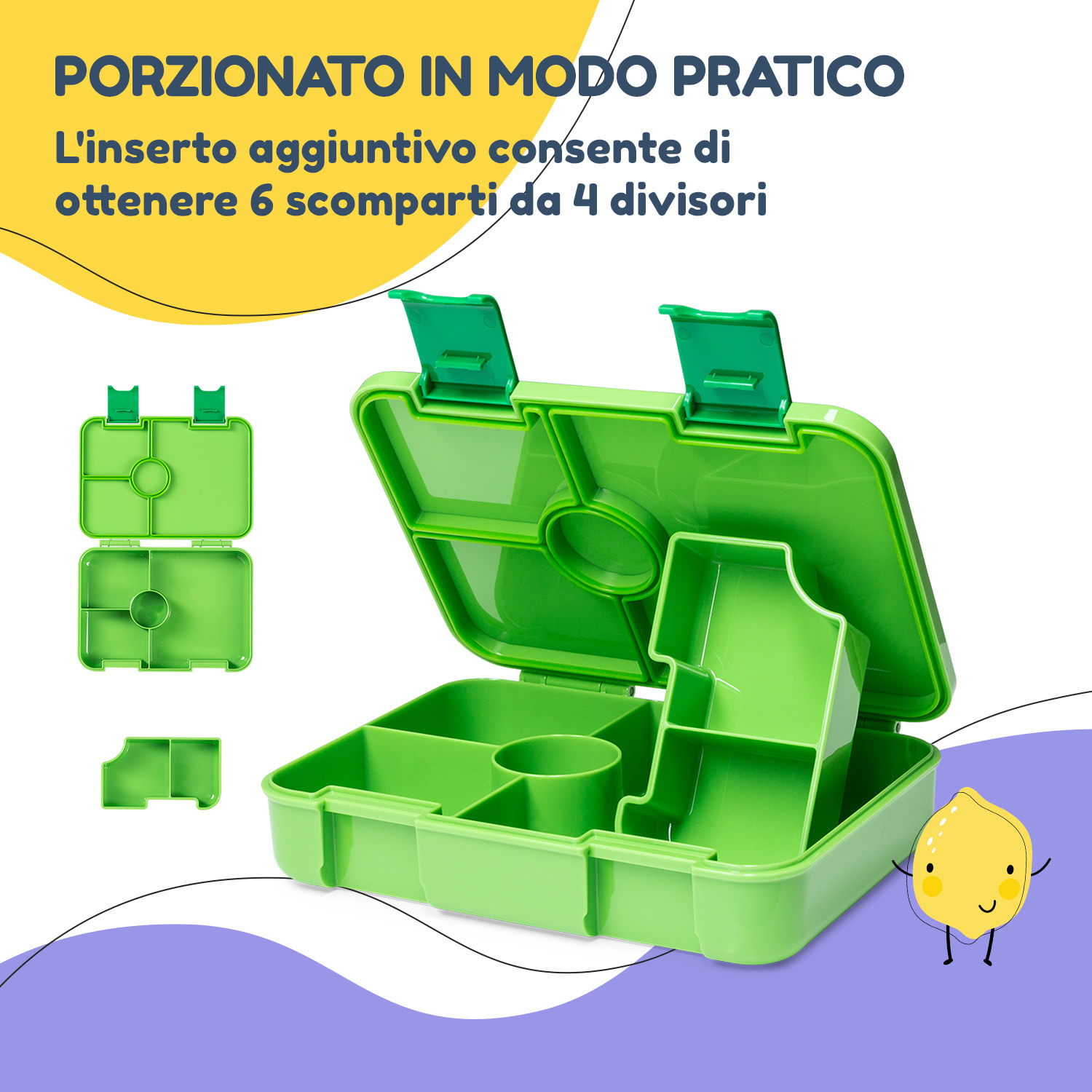 schmatzfatz by Lite - Portapranzo, 6 scomparti, 20,8 x 4,5 x 15 cm (LxAxP), senza BPA, leggerissimo, Tritan Verde lime