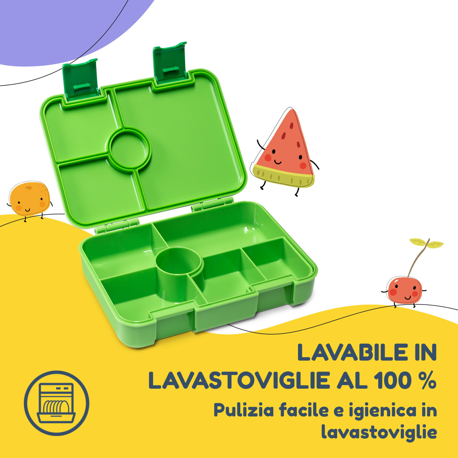 schmatzfatz by Lite - Portapranzo, 6 scomparti, 20,8 x 4,5 x 15 cm (LxAxP), senza BPA, leggerissimo, Tritan Verde lime