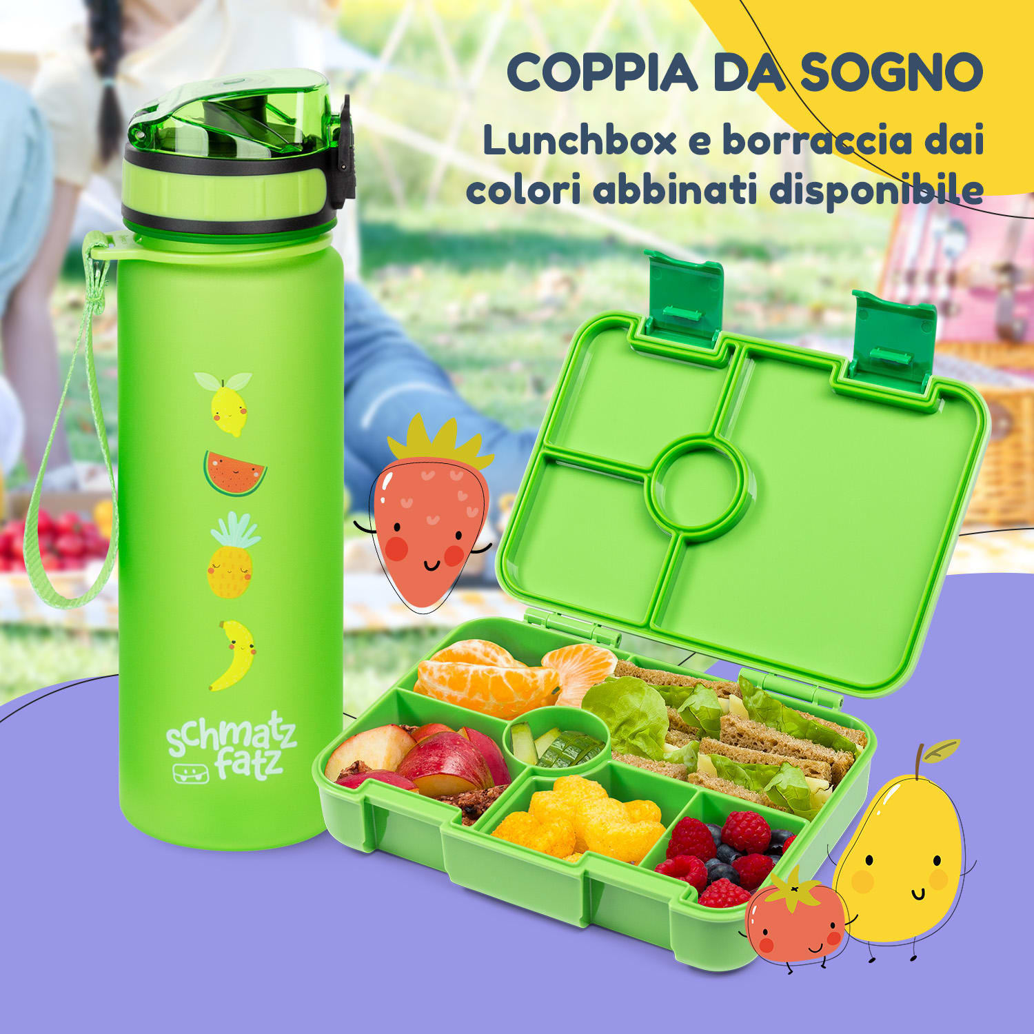 schmatzfatz by Lite - Portapranzo, 6 scomparti, 20,8 x 4,5 x 15 cm (LxAxP), senza BPA, leggerissimo, Tritan Verde lime