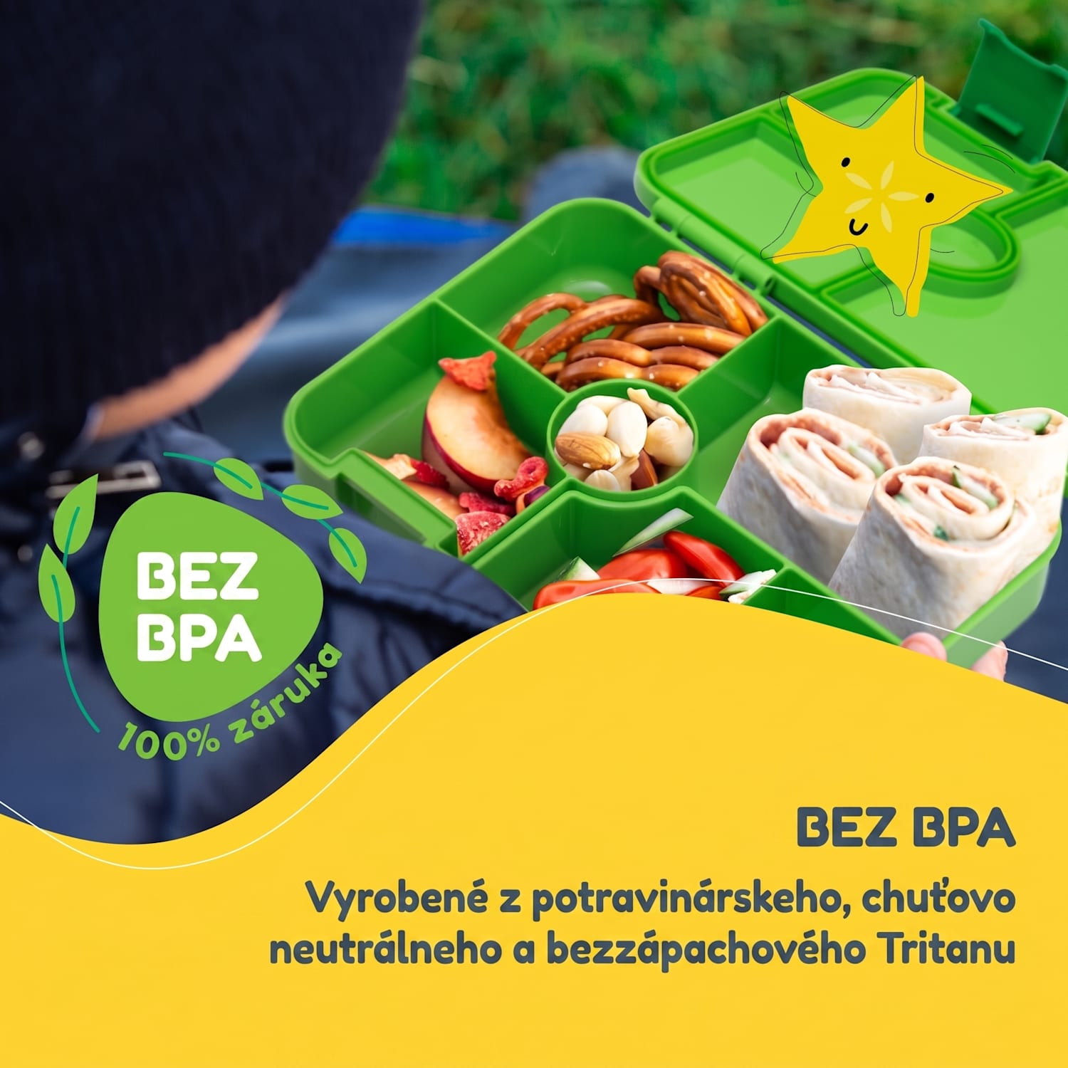 Schmatzfatz desiatový box s priehradkami Limetkovo zelená