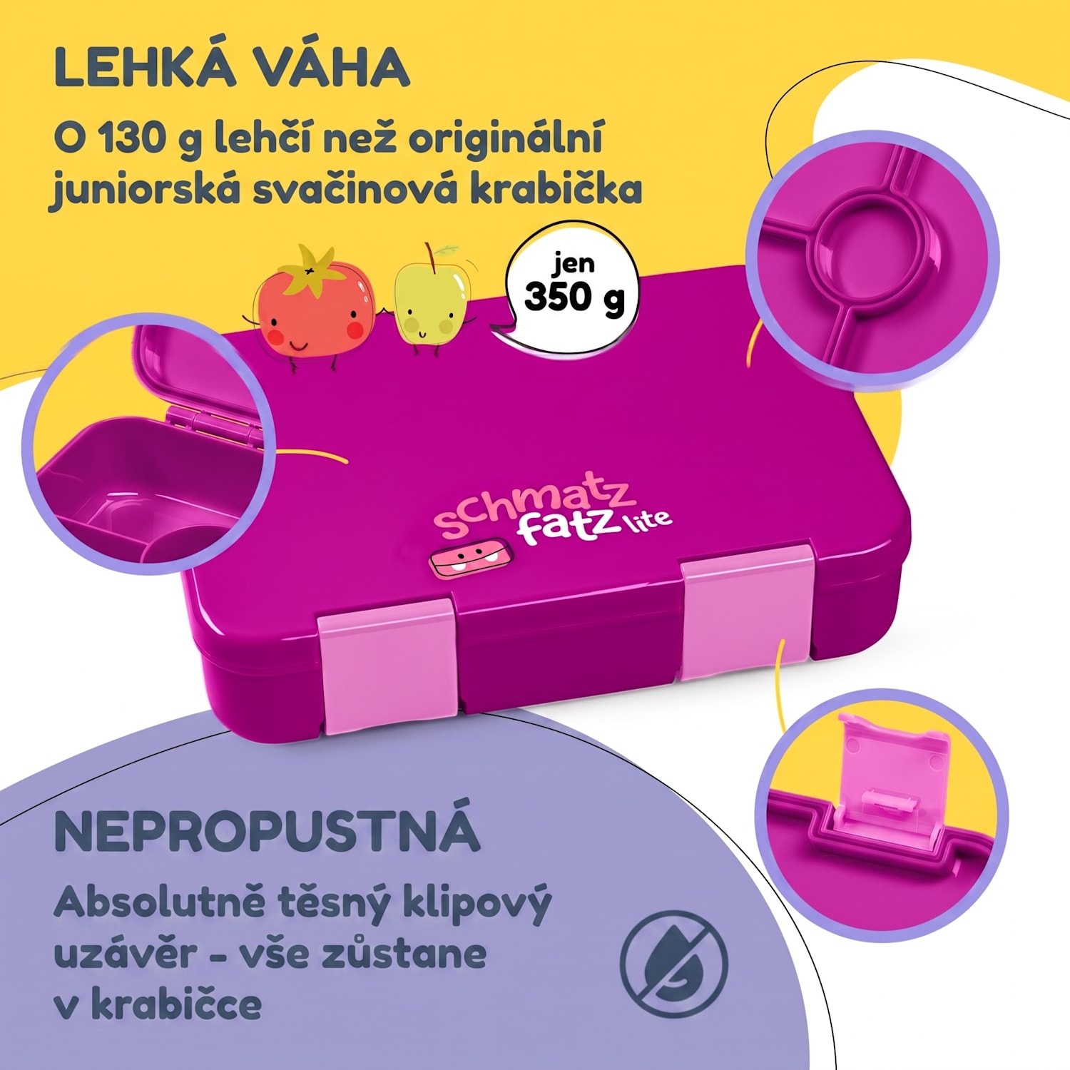 Schmatzfatz svačinový box s přihrádkami Fuchsie