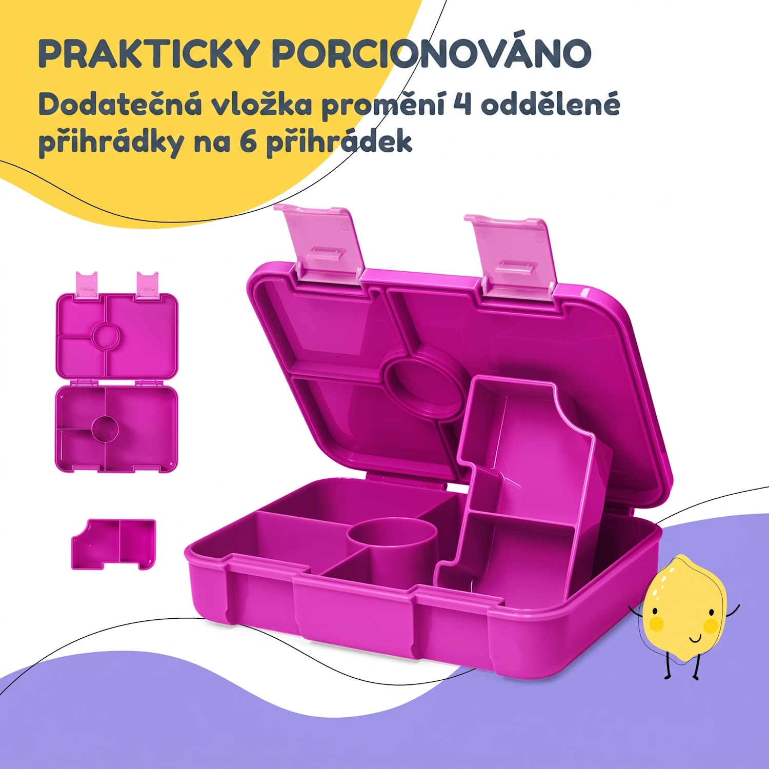 Schmatzfatz svačinový box s přihrádkami Fuchsie