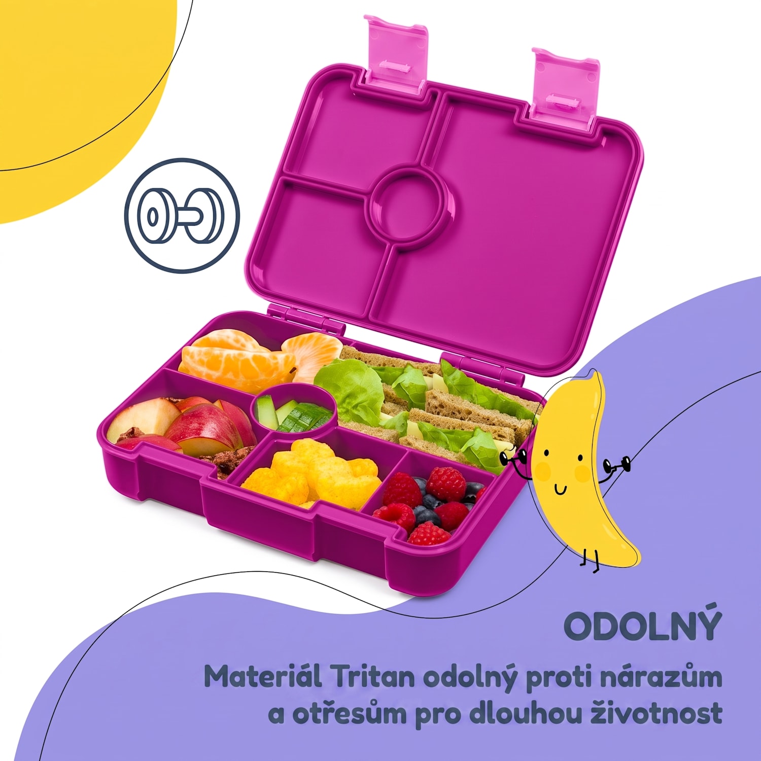 Schmatzfatz svačinový box s přihrádkami Fuchsie
