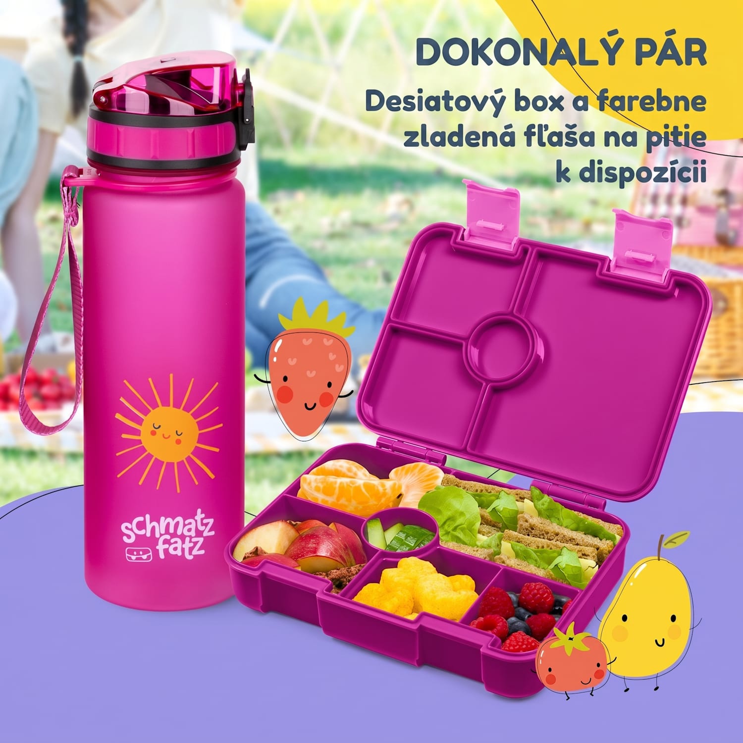 Schmatzfatz desiatový box s priehradkami Fuksia