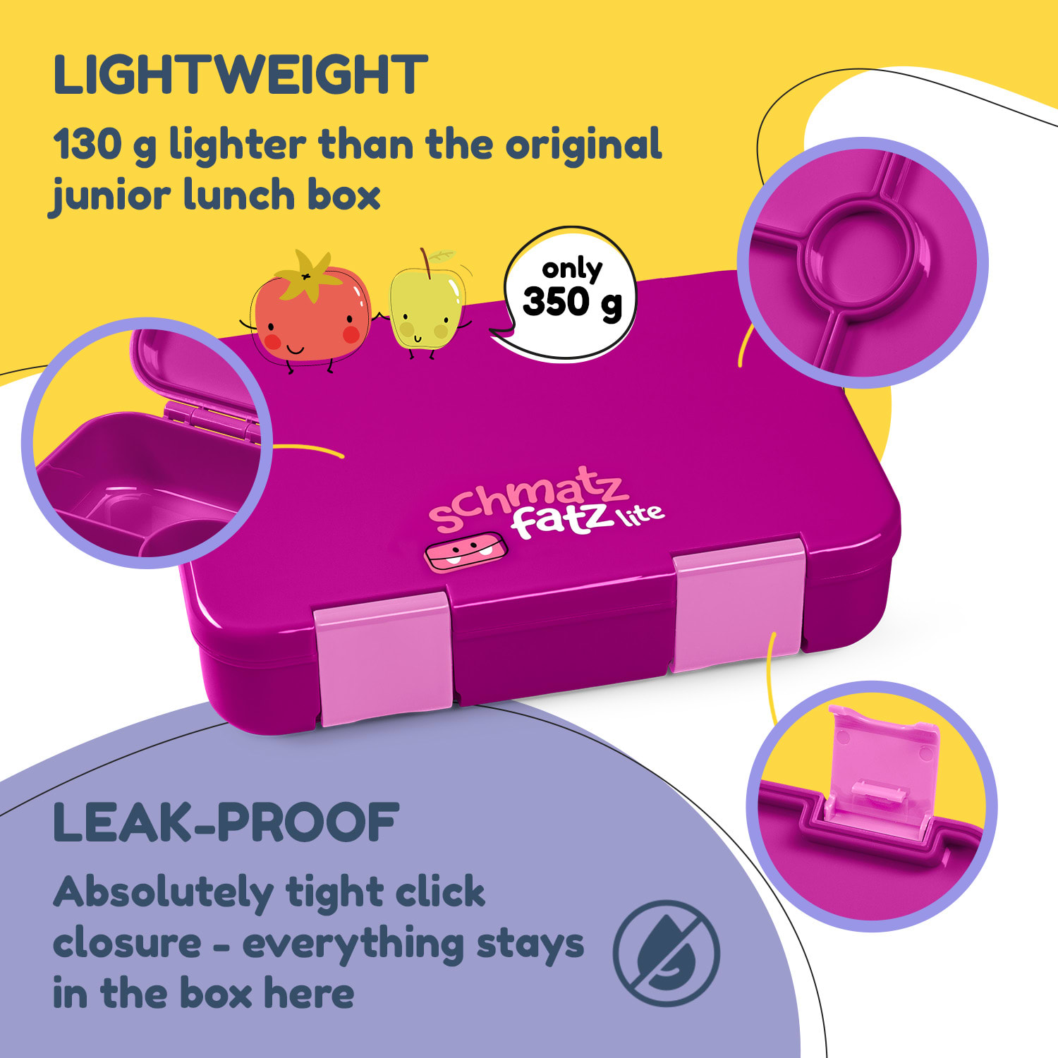schmatzfatz by Lite Lunchbox 6 compartments 20.8 x 4.5 x 15 cm (WxHxD) BPA-free extra-light Tritan Fuchsia