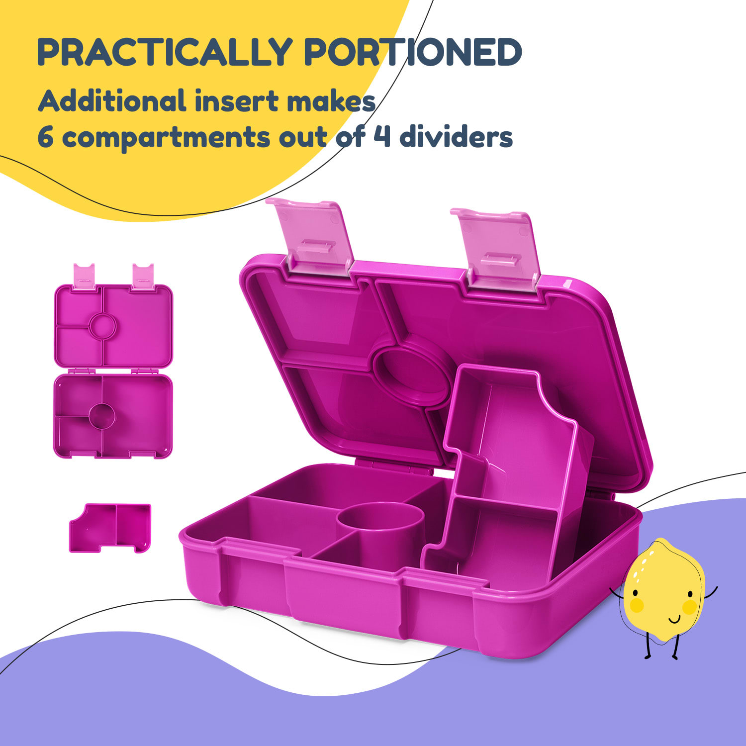 schmatzfatz by Lite Lunchbox 6 compartments 20.8 x 4.5 x 15 cm (WxHxD) BPA-free extra-light Tritan Fuchsia