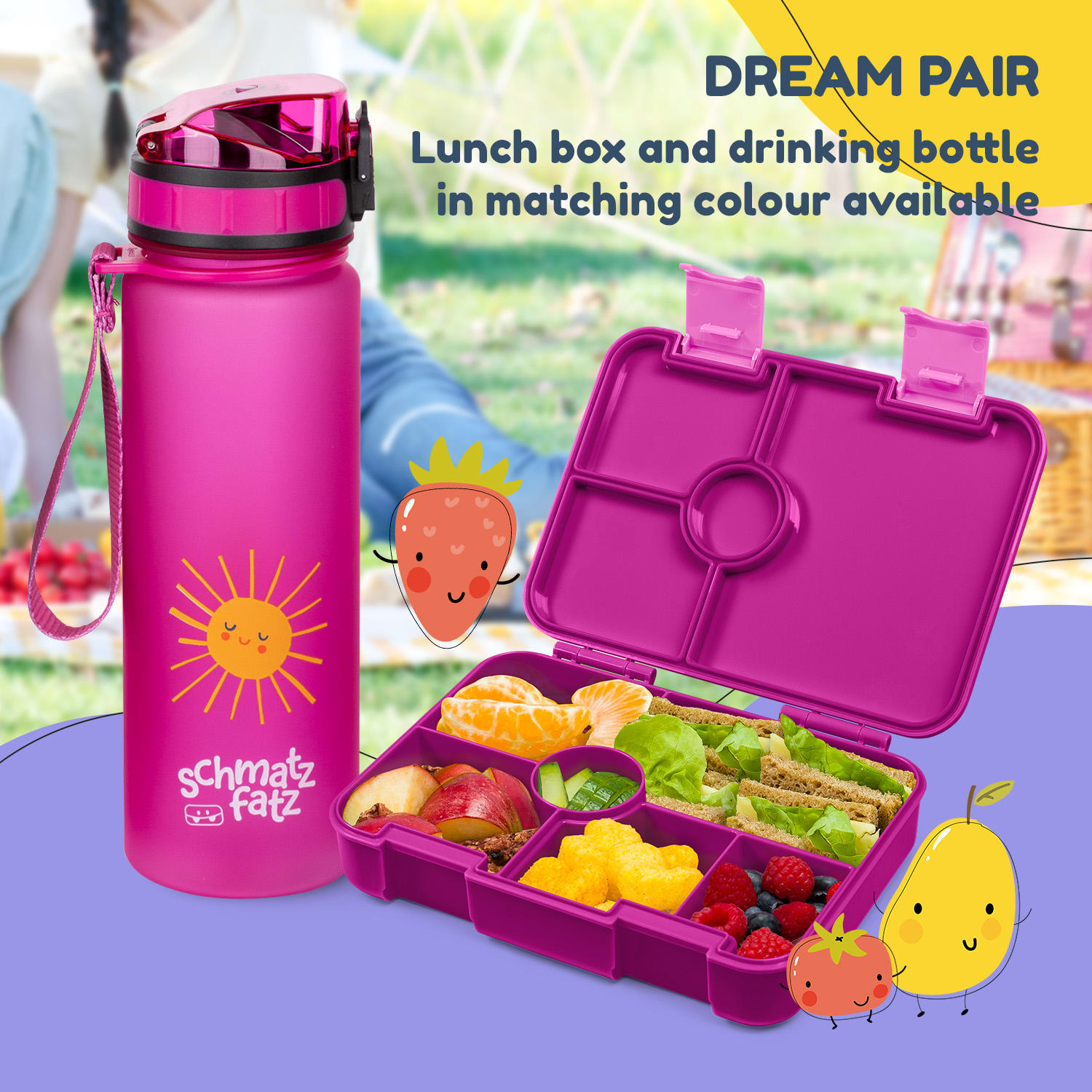 schmatzfatz by Lite Lunchbox 6 compartments 20.8 x 4.5 x 15 cm (WxHxD) BPA-free extra-light Tritan Fuchsia