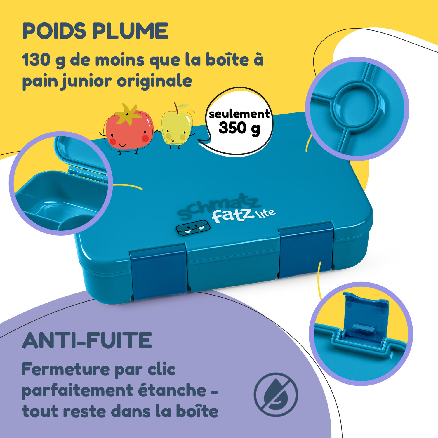 schmatzfatz by Lite Boîte à repas 6 compartiments 20,8 x 4,5 x 15 cm (LxHxP) Tritan extra léger sans BPA Turquoise