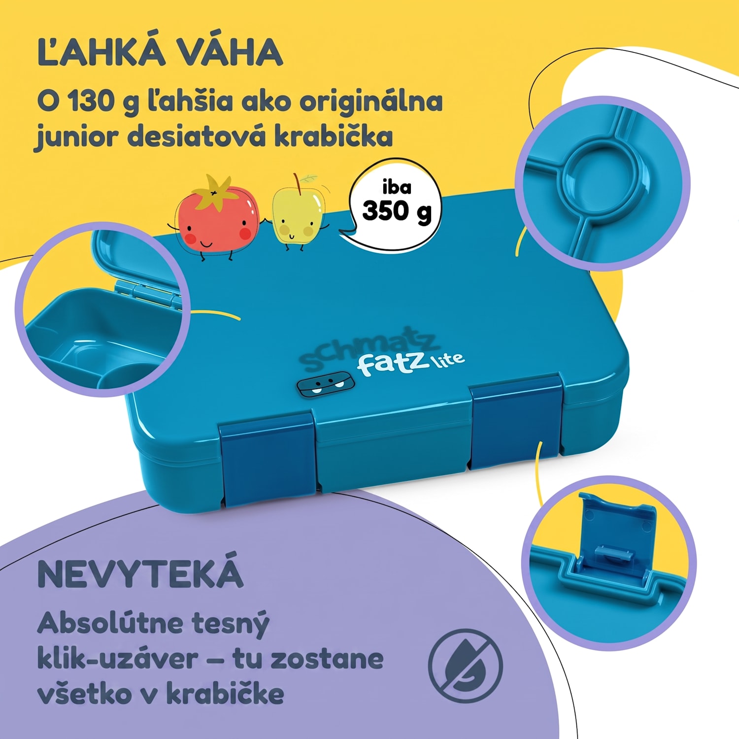 Schmatzfatz desiatový box s priehradkami Tyrkys